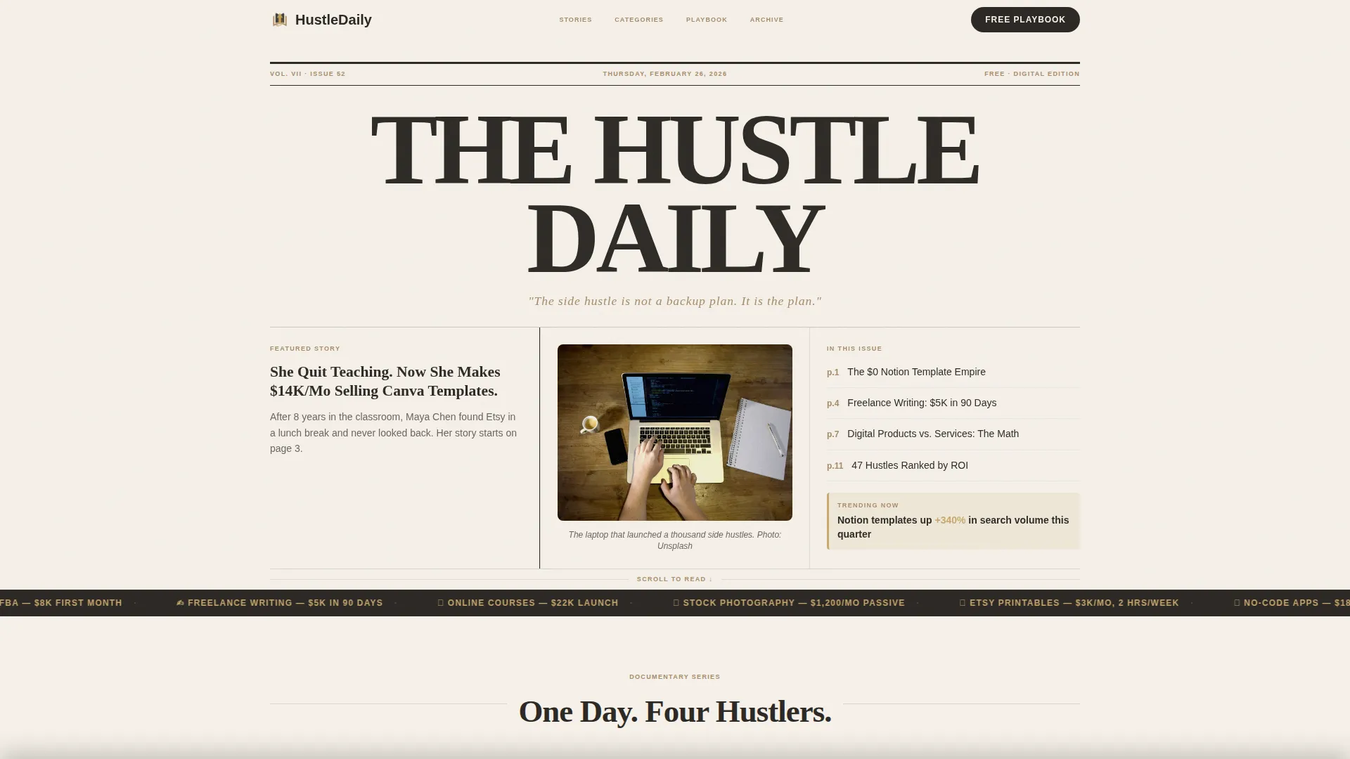Editorial Side Hustle Landing Page Template