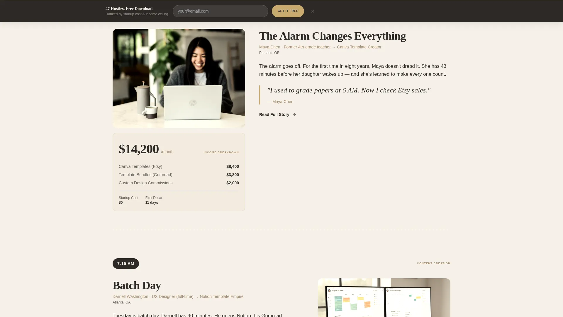 Editorial Side Hustle Landing Page Template