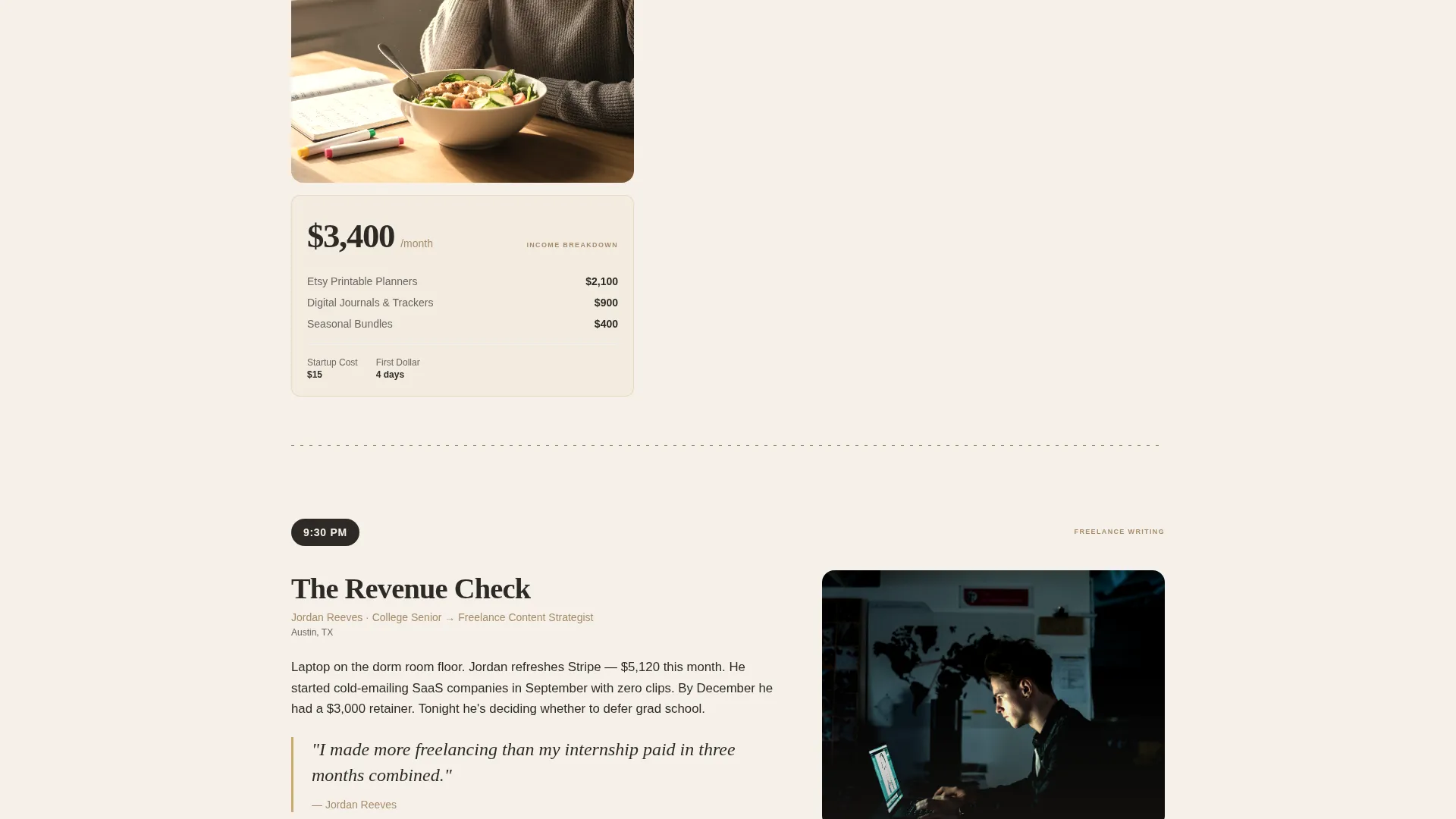 Editorial Side Hustle Landing Page Template