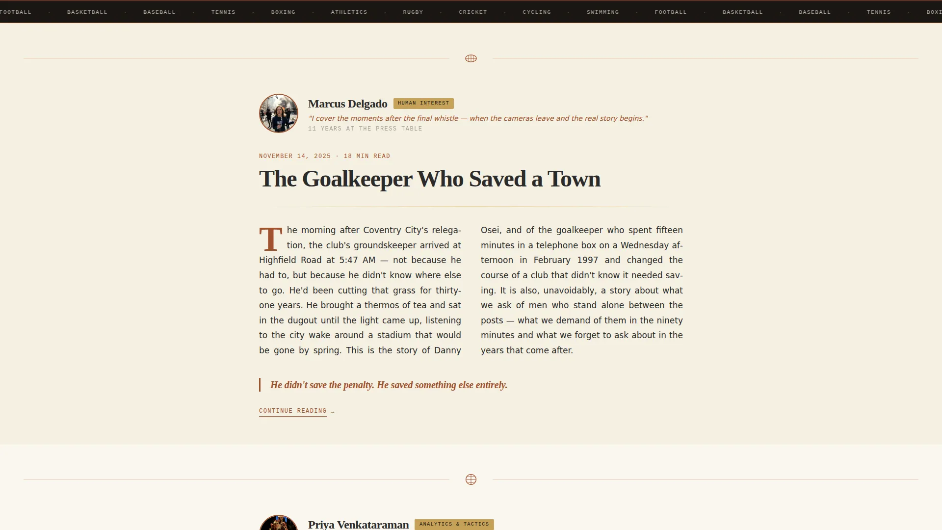 Sports Blog & Media Specialist Blog Website Template