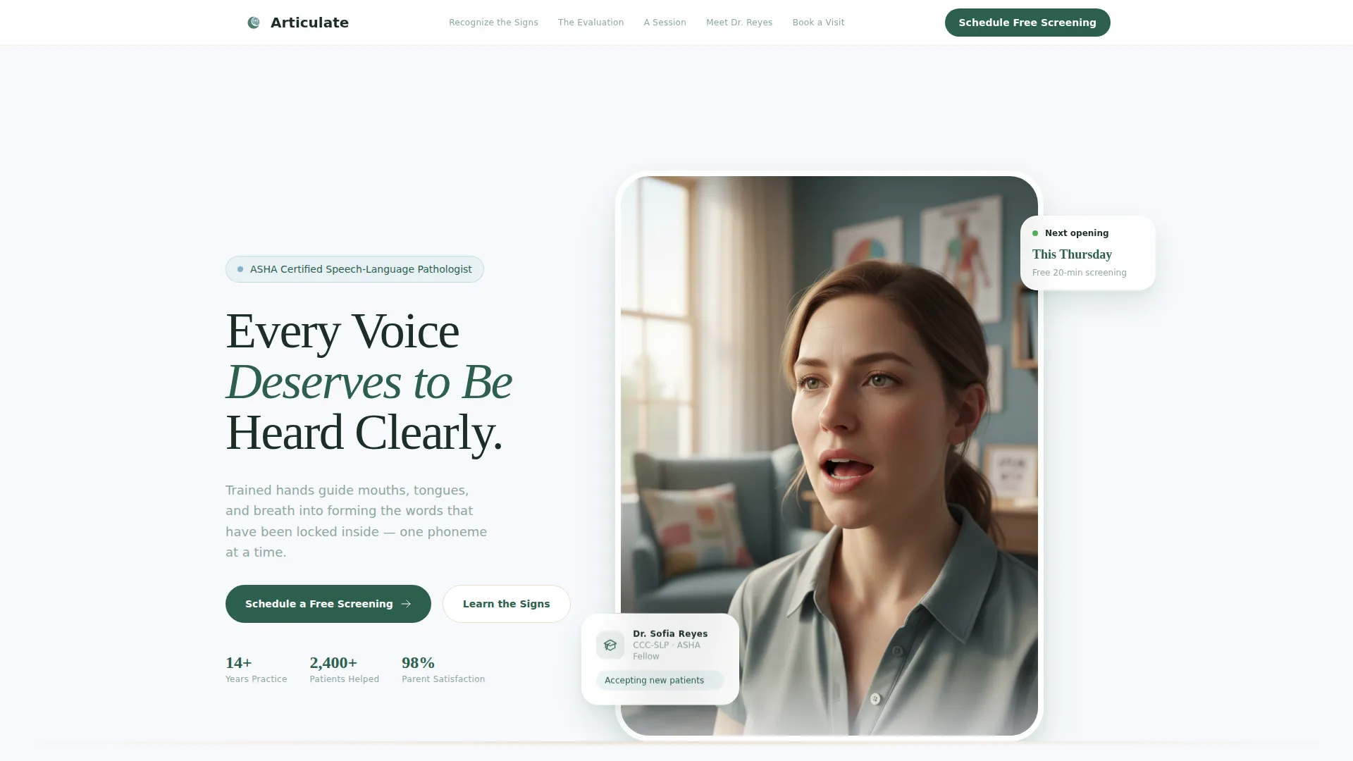 Speech Pathologist Appointment Booking Landing Page