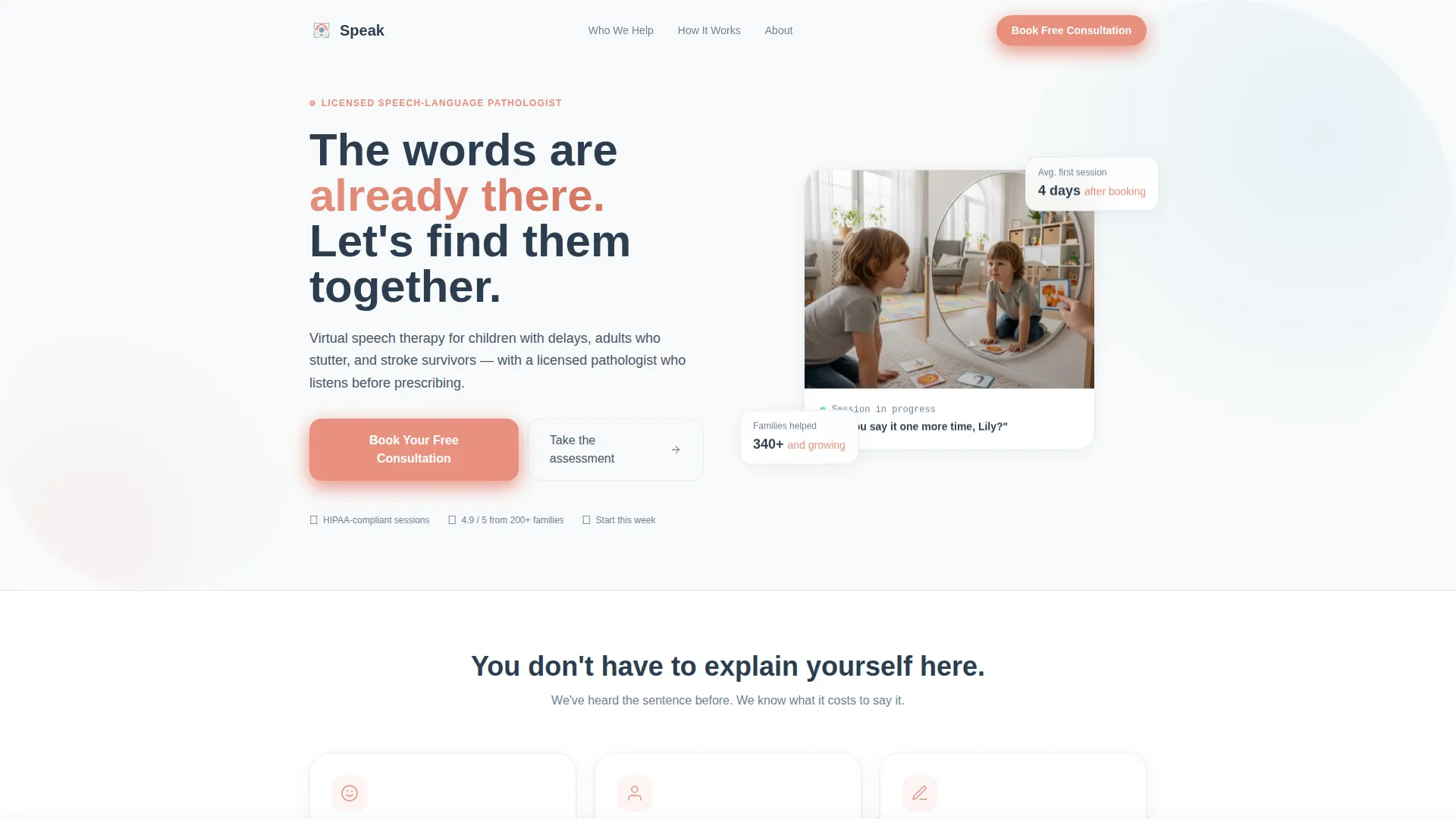 Speech Pathologist Virtual Consultation Landing Page