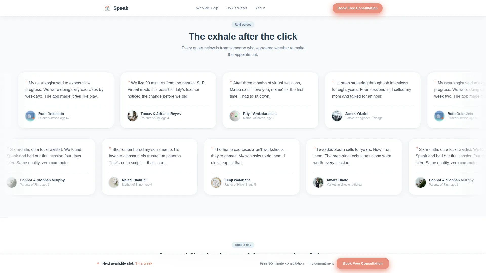 Speech Pathologist Virtual Consultation Landing Page