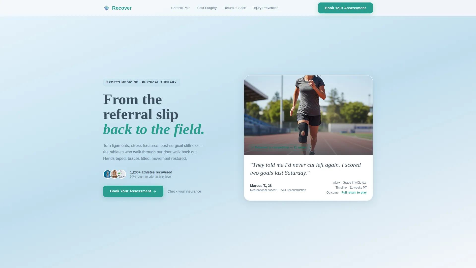 Sports Medicine Clinic Landing Page Template