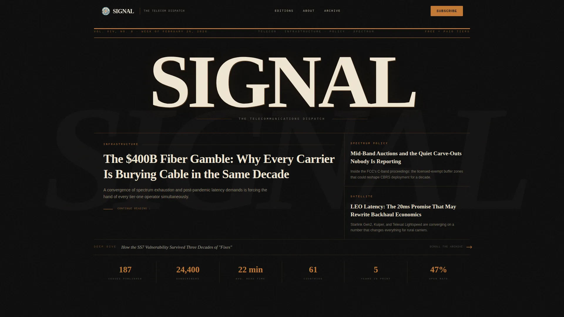 Cinematic Telecommunications Newsletter Landing Page
