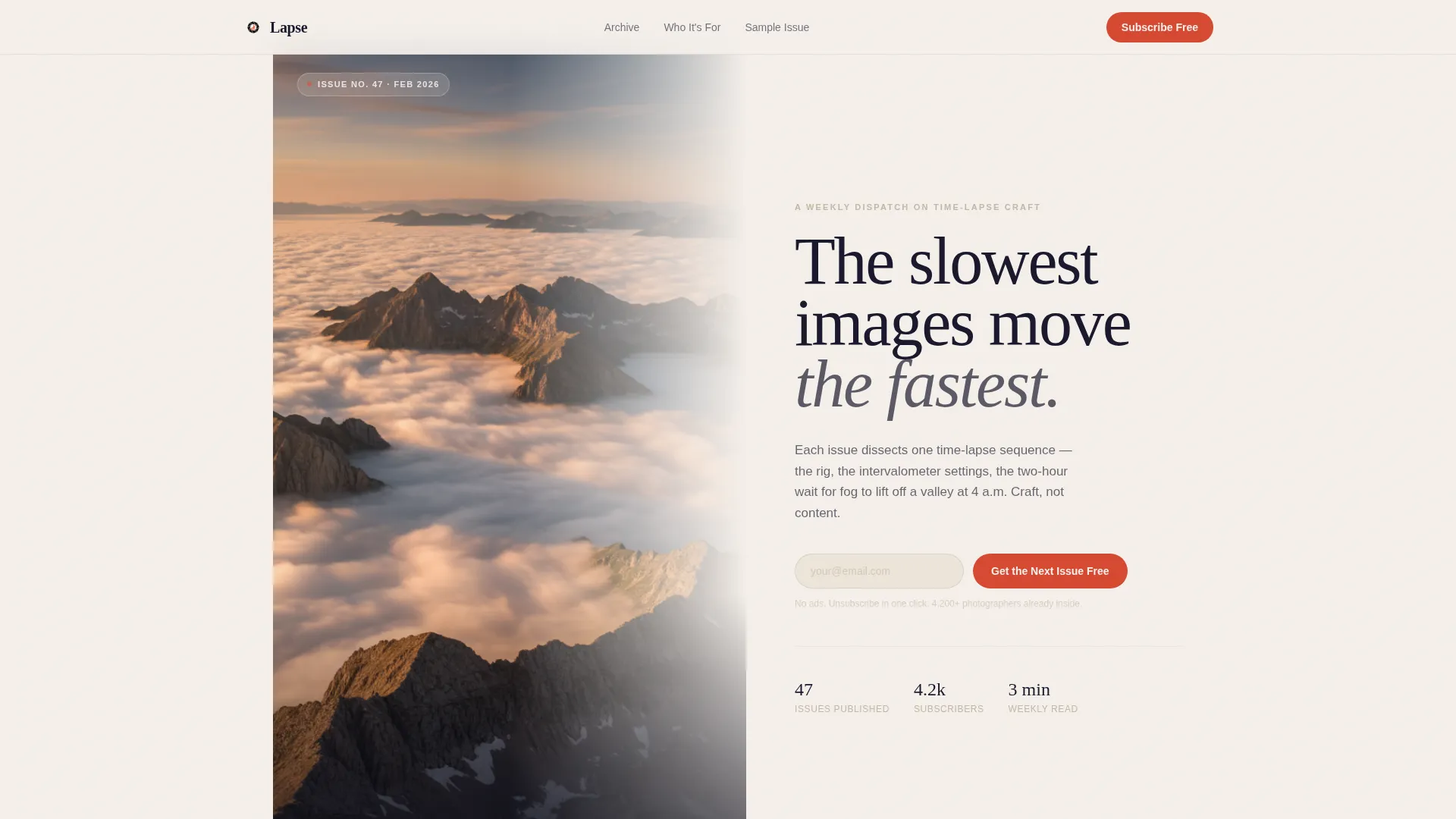 Time-Lapse Photography Newsletter Landing Page Template