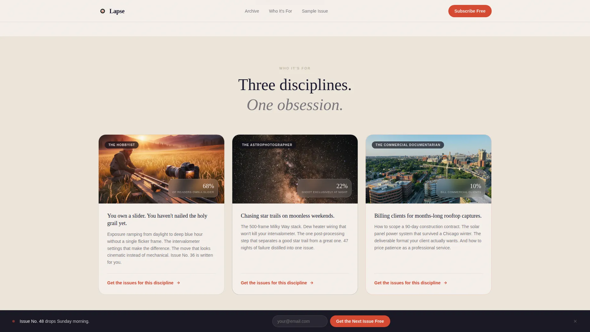 Time-Lapse Photography Newsletter Landing Page Template