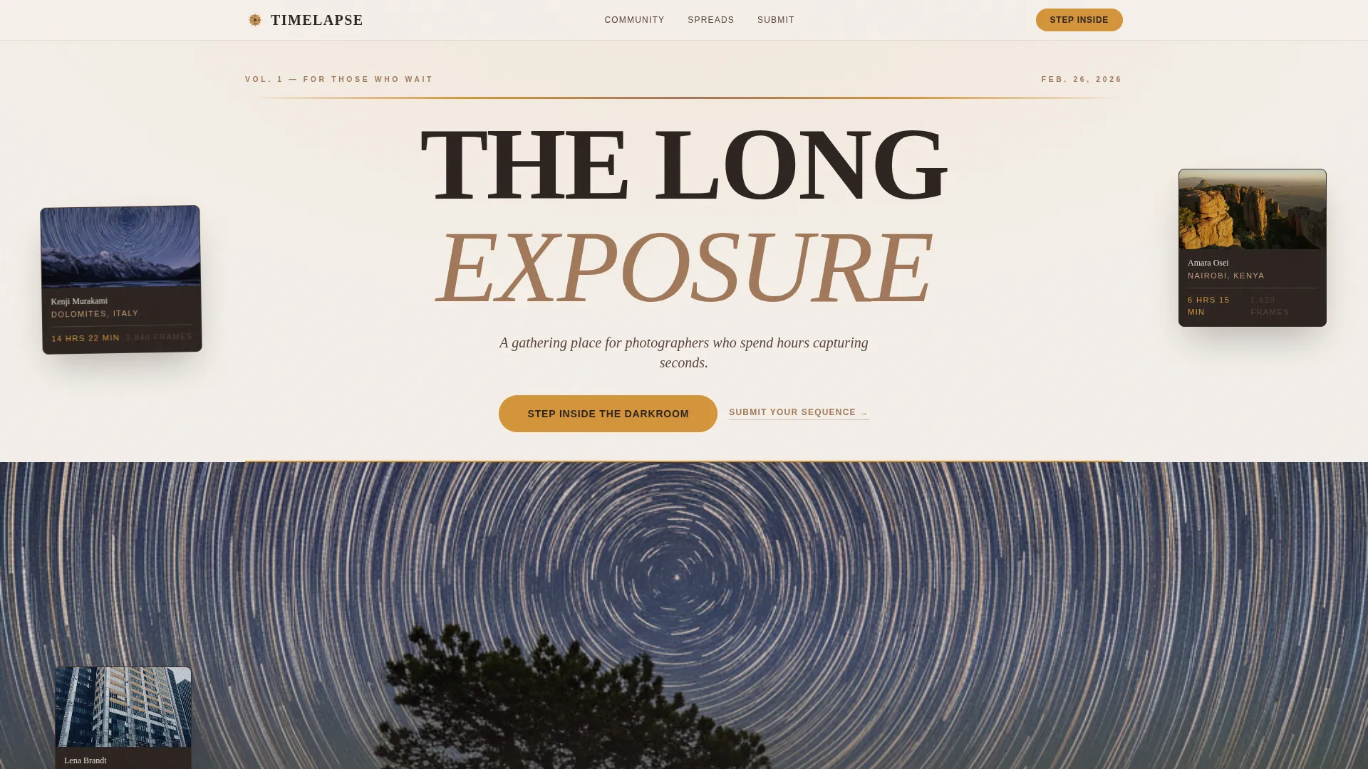 Time-Lapse Photography Community Landing Page