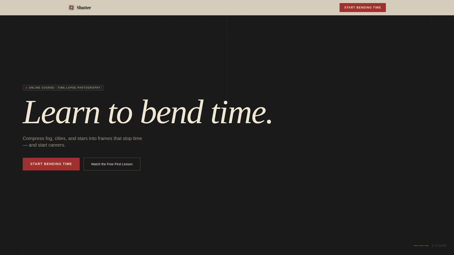 Cinematic Time-Lapse Photography Course Landing Page