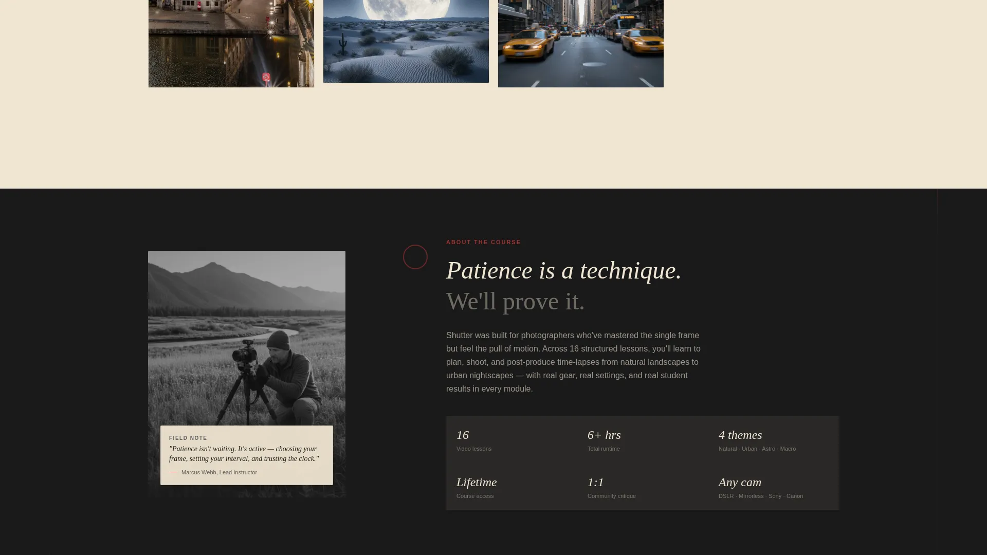 Cinematic Time-Lapse Photography Course Landing Page