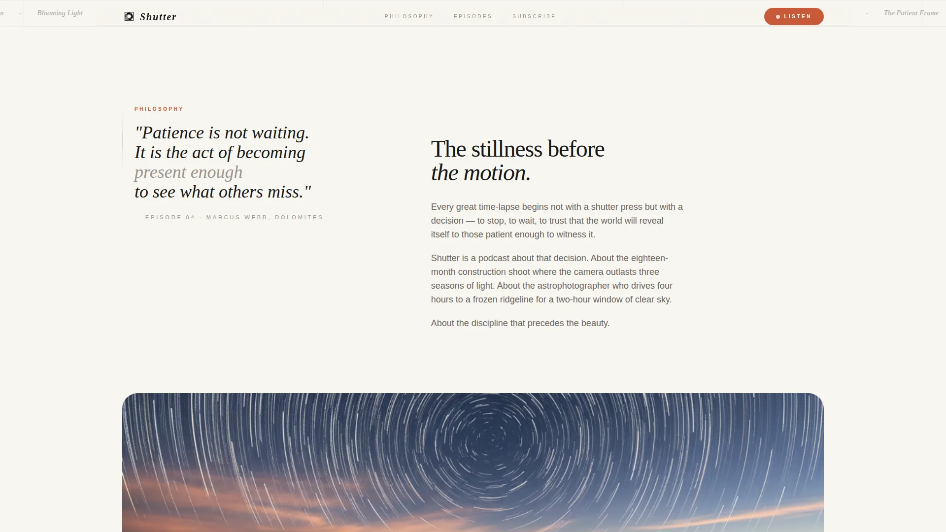Time-Lapse Photography Content Specialist Blog Website Template
