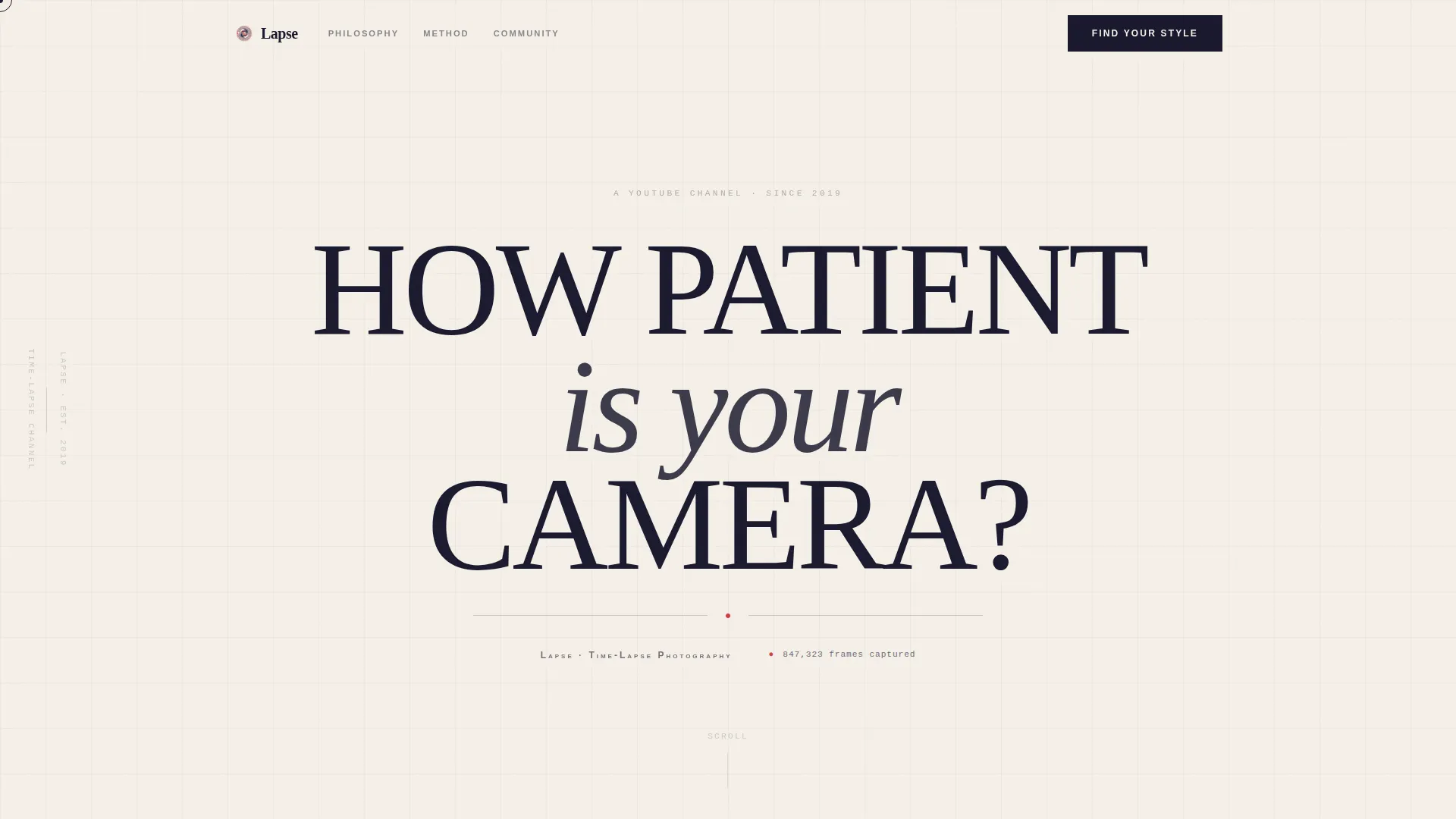 Cinematic Time-Lapse Photography Channel Landing Page