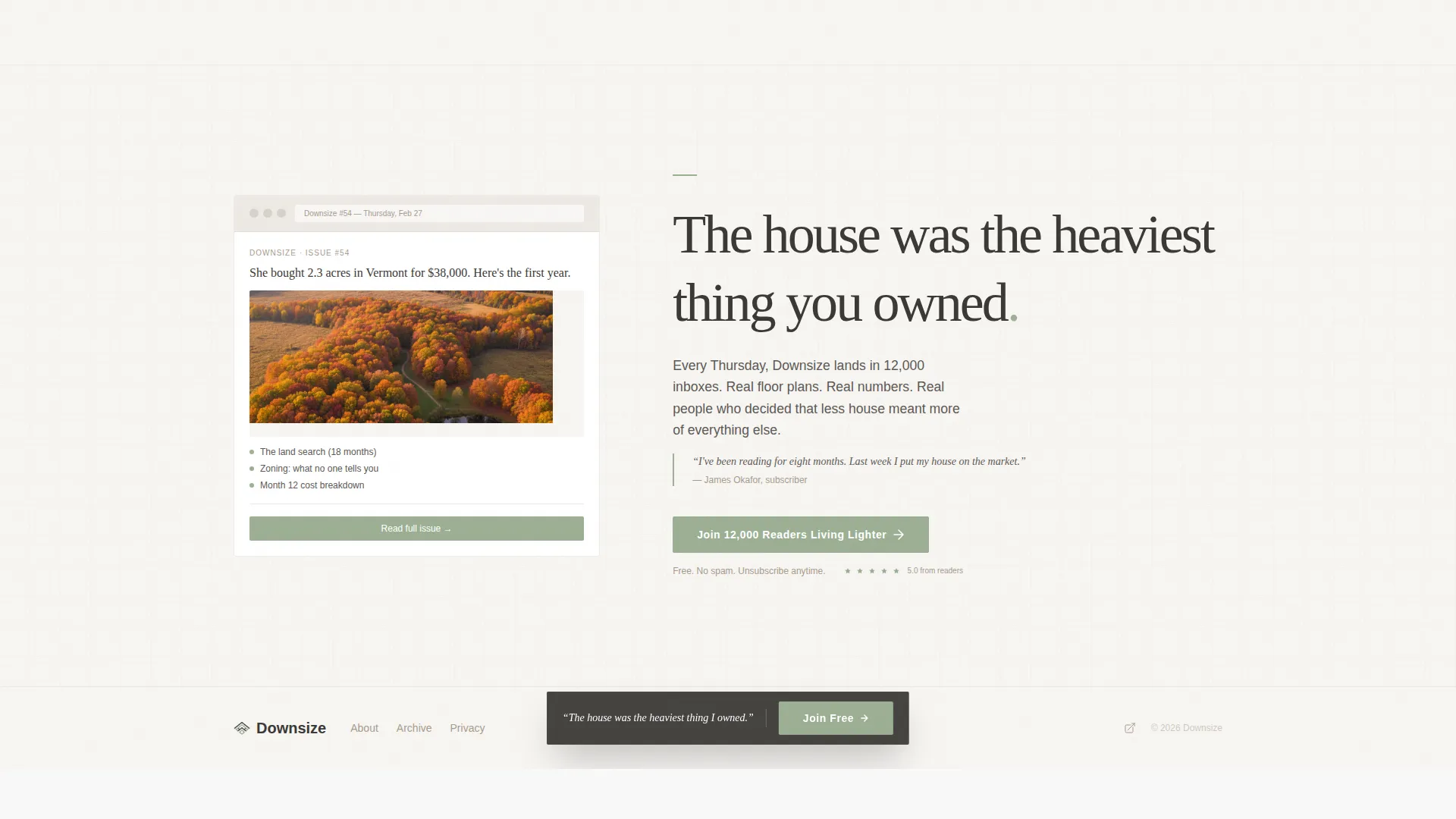 Minimal Living Newsletter Landing Page Template