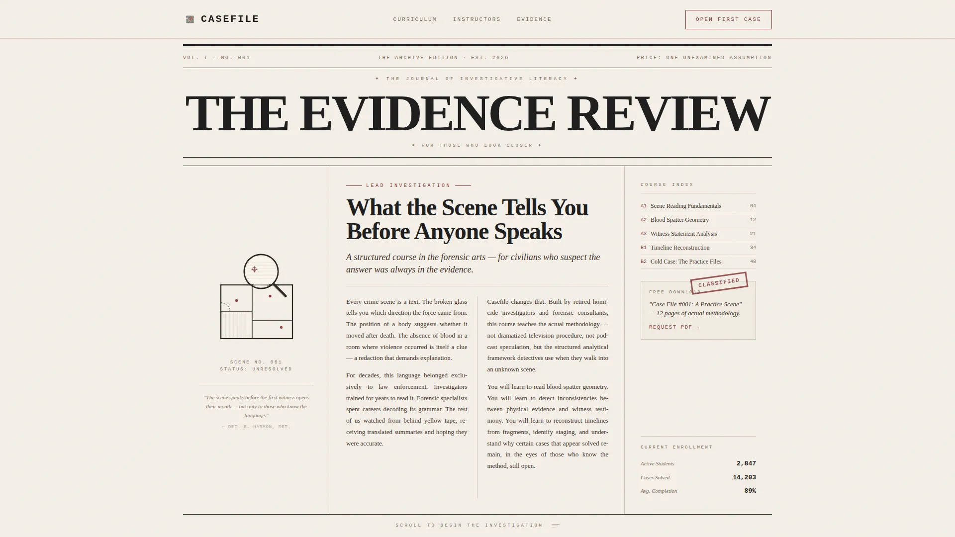 True Crime Analysis Course Landing Page Template