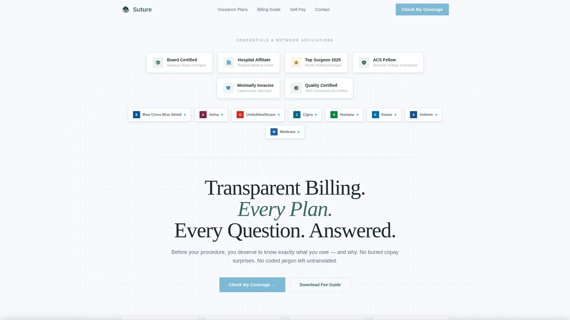 General Surgery Insurance & Billing Landing Page