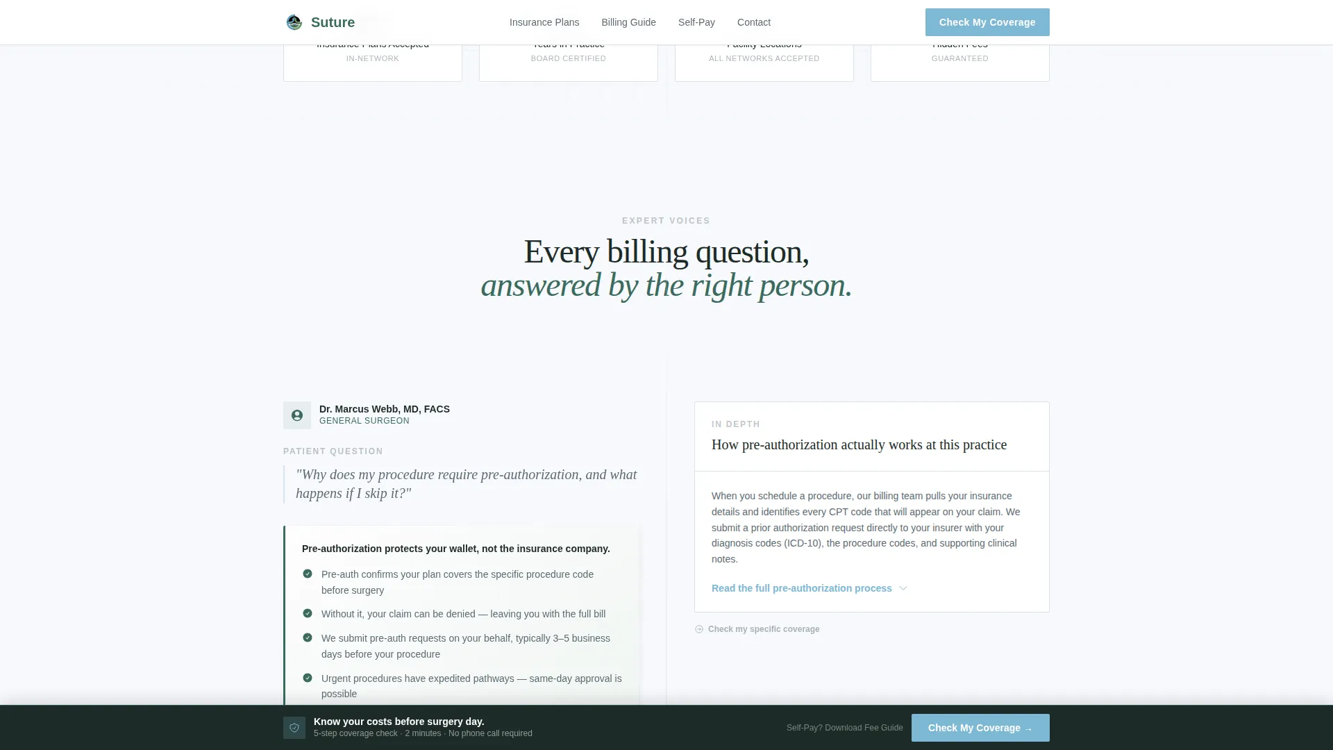 General Surgery Insurance & Billing Landing Page