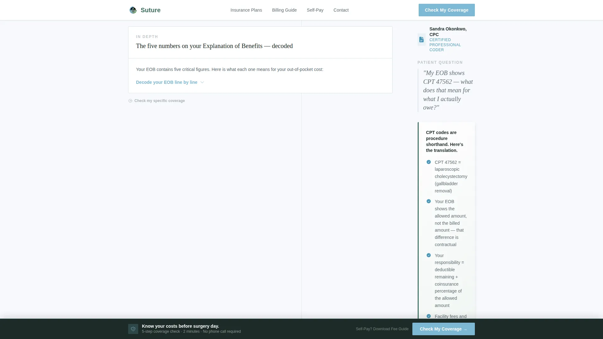 General Surgery Insurance & Billing Landing Page
