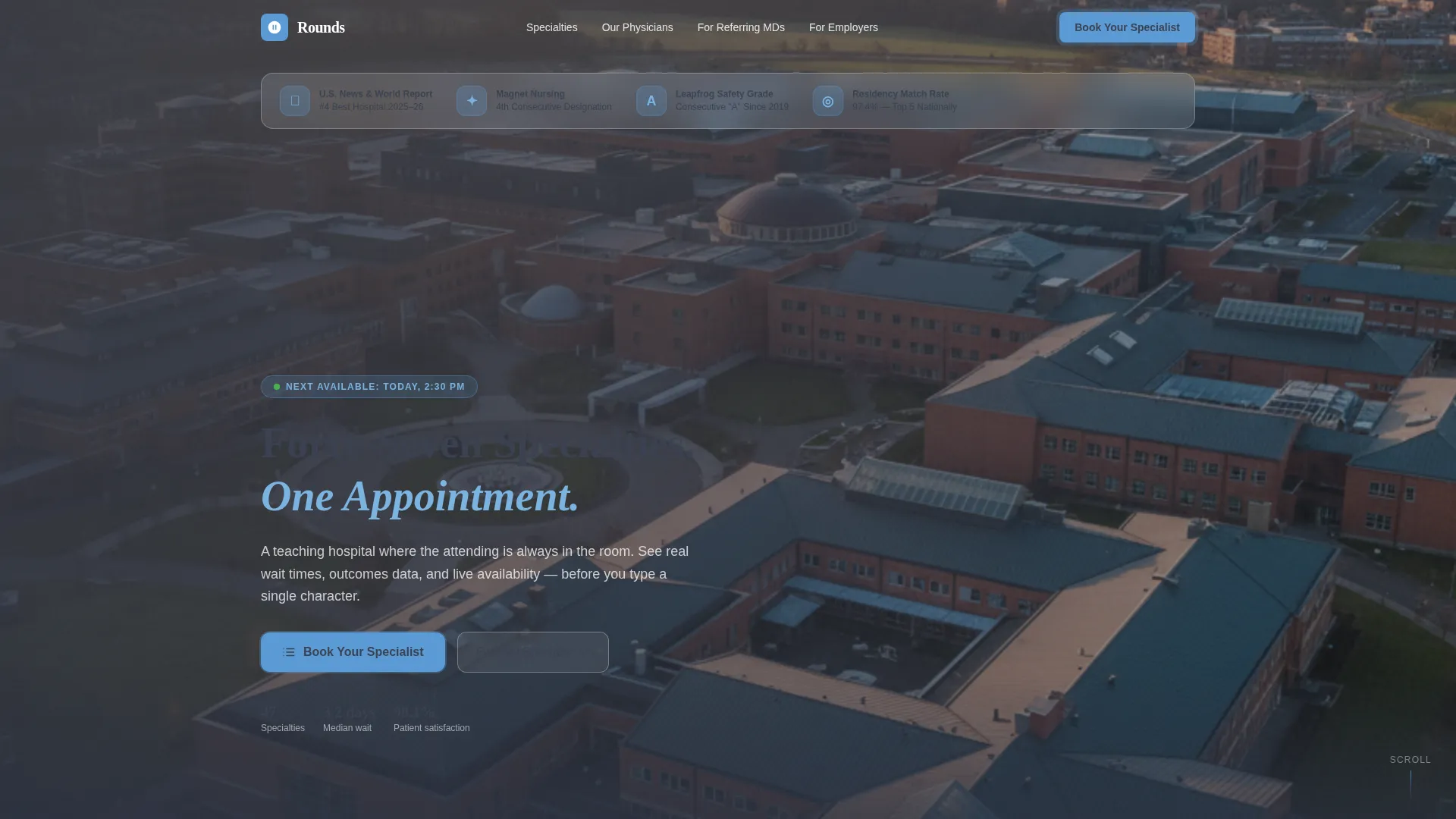 Teaching Hospital Specialist Booking Landing Page