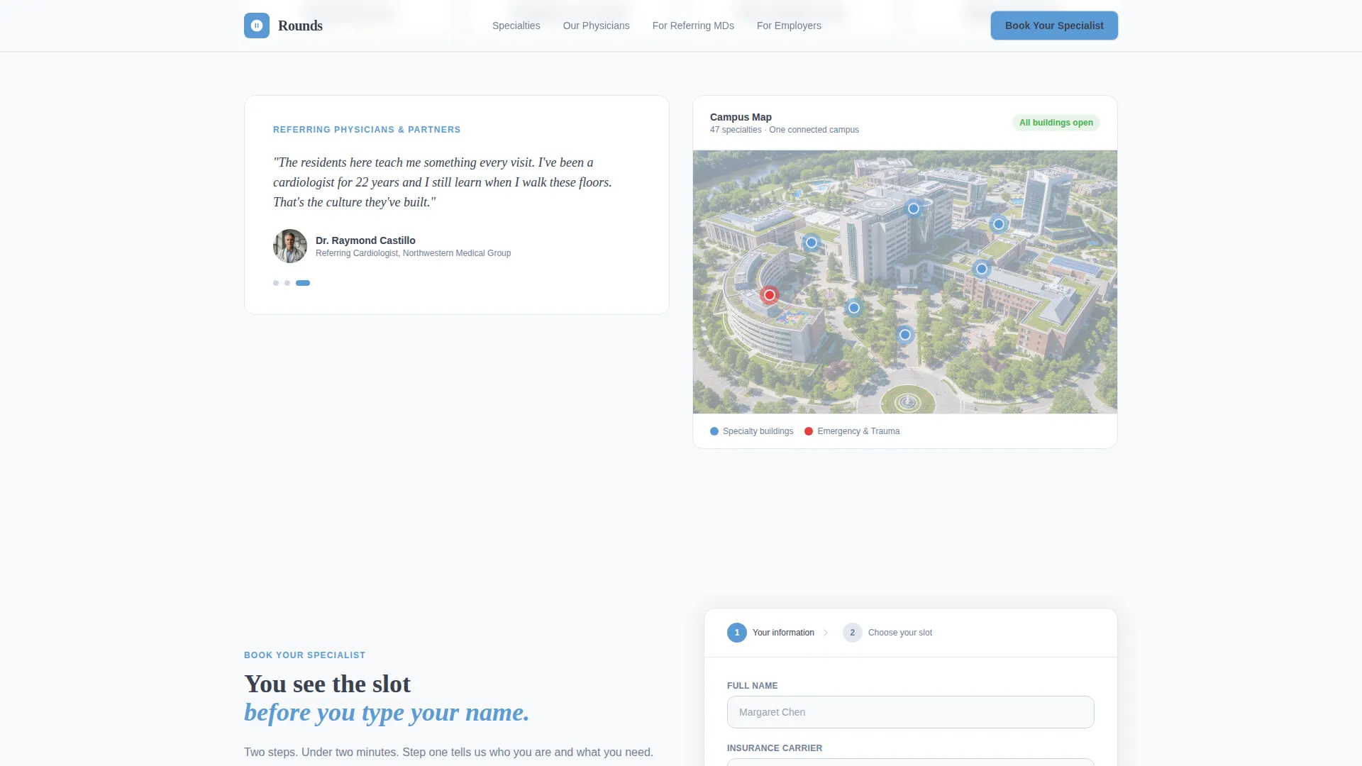 Teaching Hospital Specialist Booking Landing Page