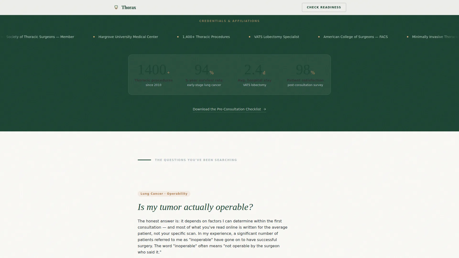 Thoracic Surgeon New Patient Landing Page Template