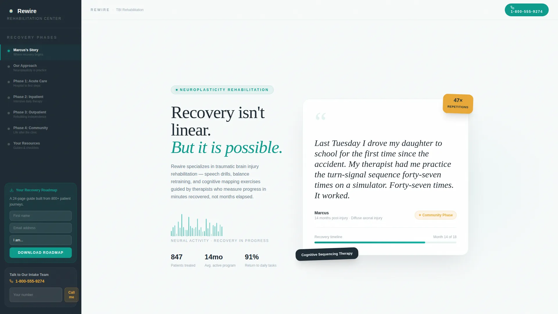 TBI Rehab Landing Page Template | Sidebar Companion