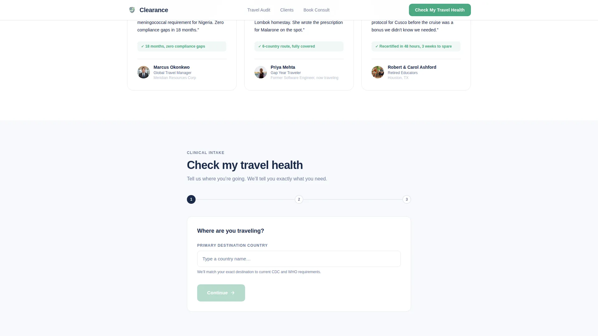Travel Medicine Clinic Website Template with Destination Health Audit