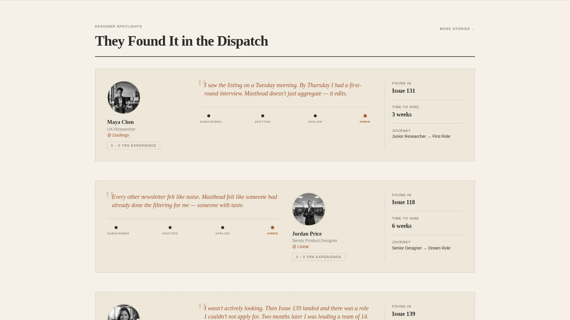 Editorial user experience Design Jobs Newsletter Landing Page
