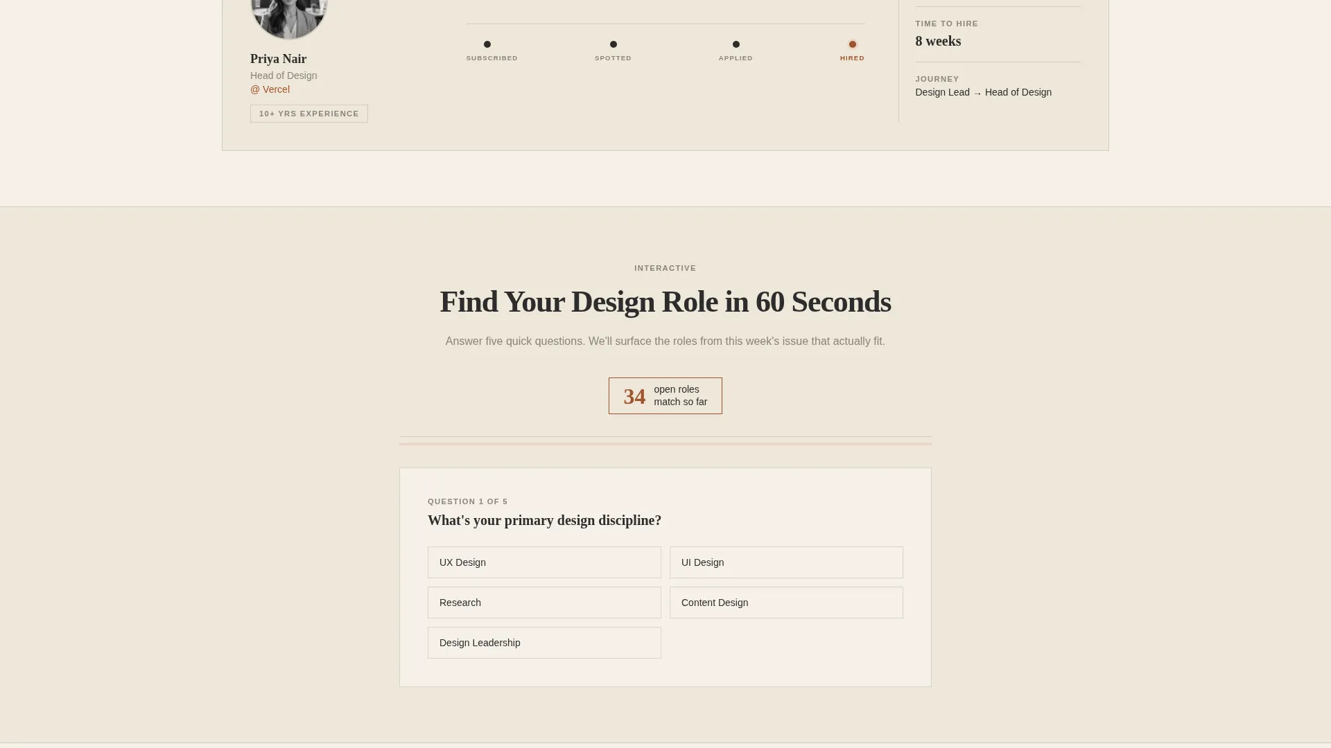Editorial user experience Design Jobs Newsletter Landing Page
