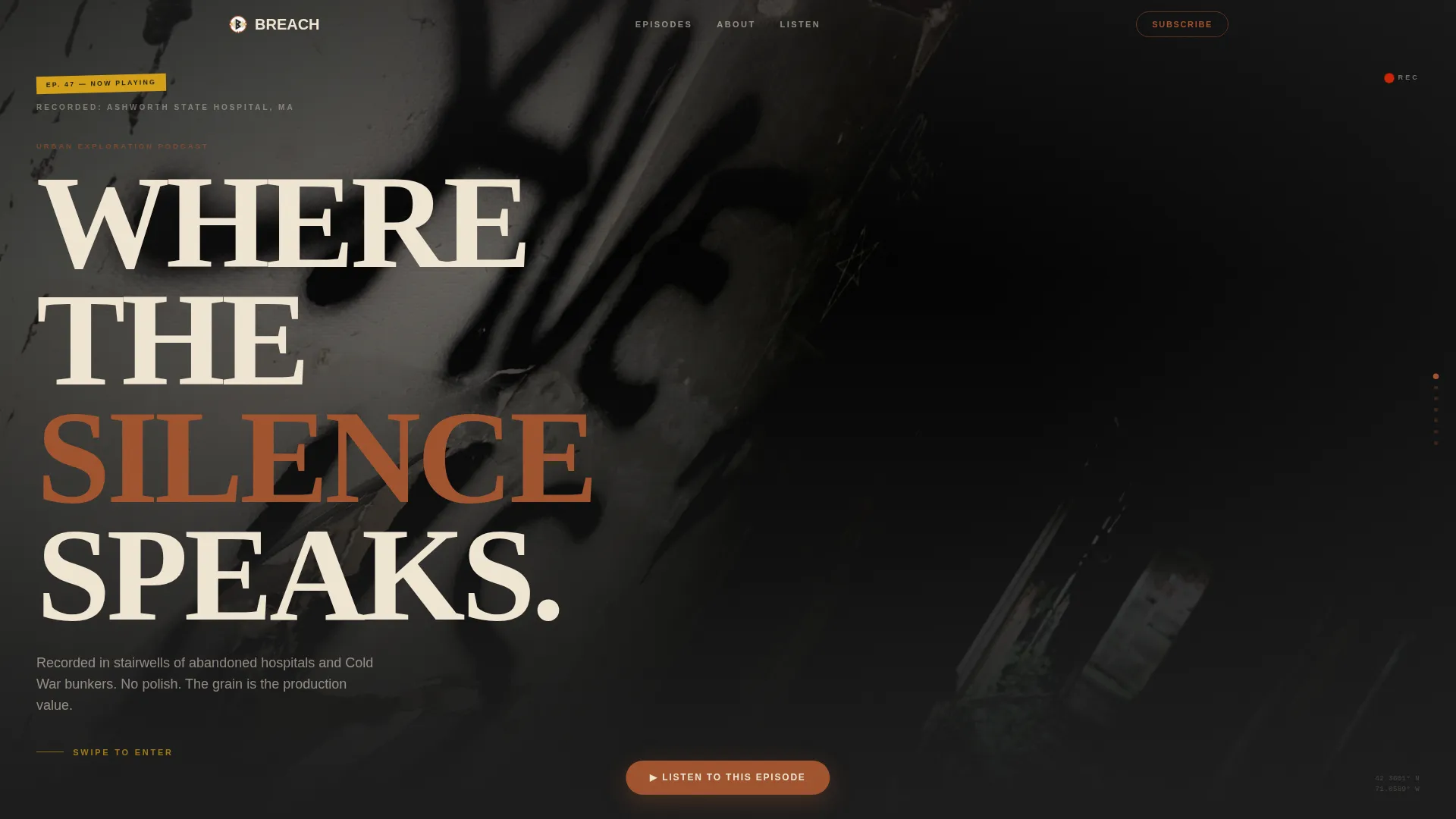 Urbex Podcast Horizontal Scroll Landing Page Template