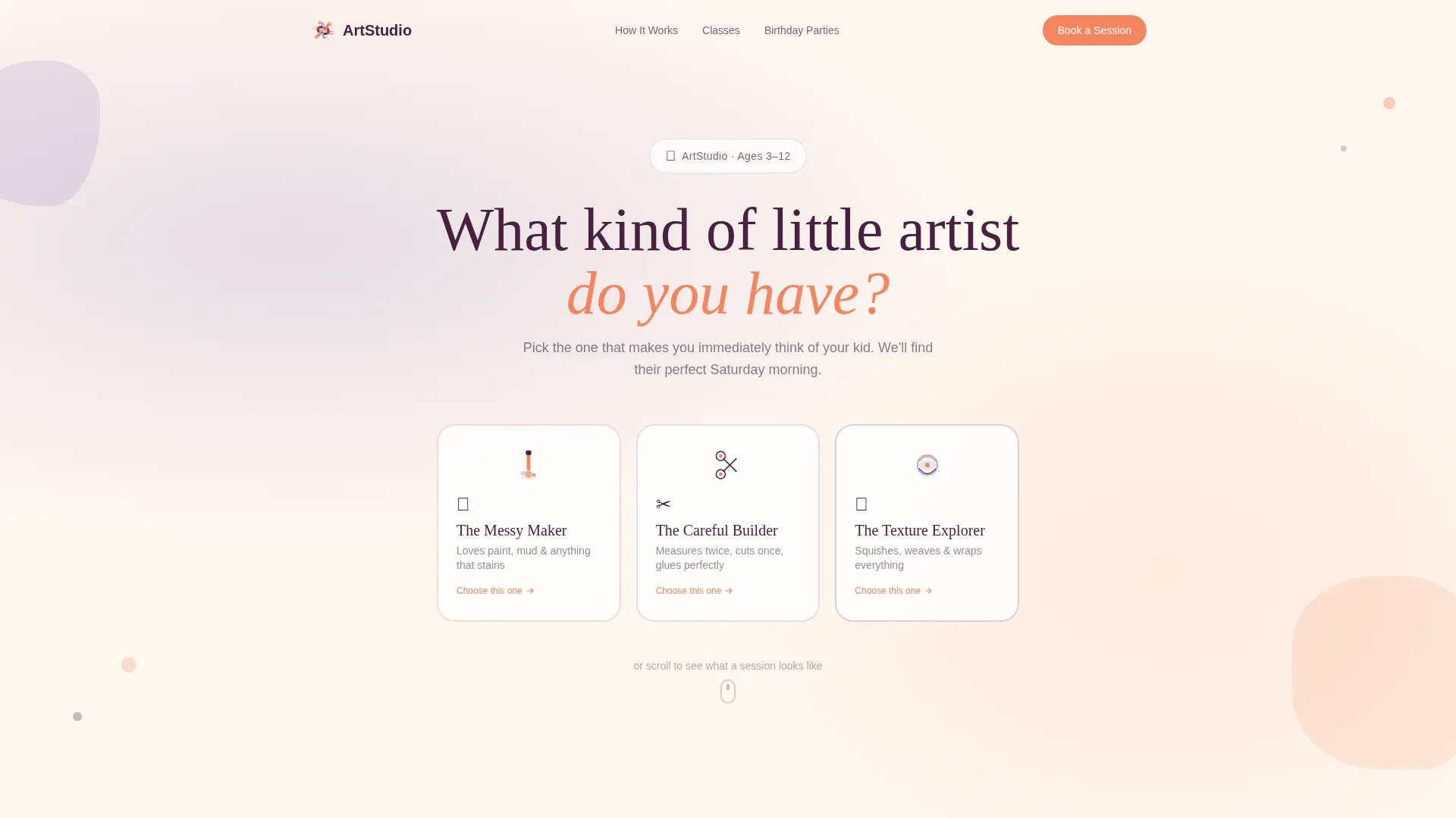 Kids Art & Craft Studio Landing Page Template