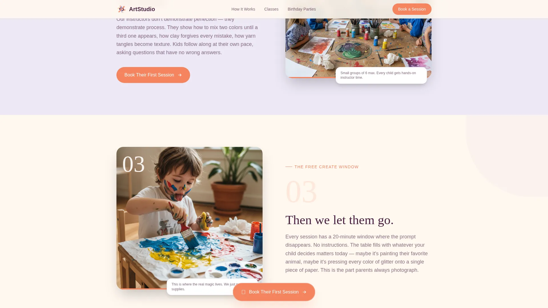 Kids Art & Craft Studio Landing Page Template