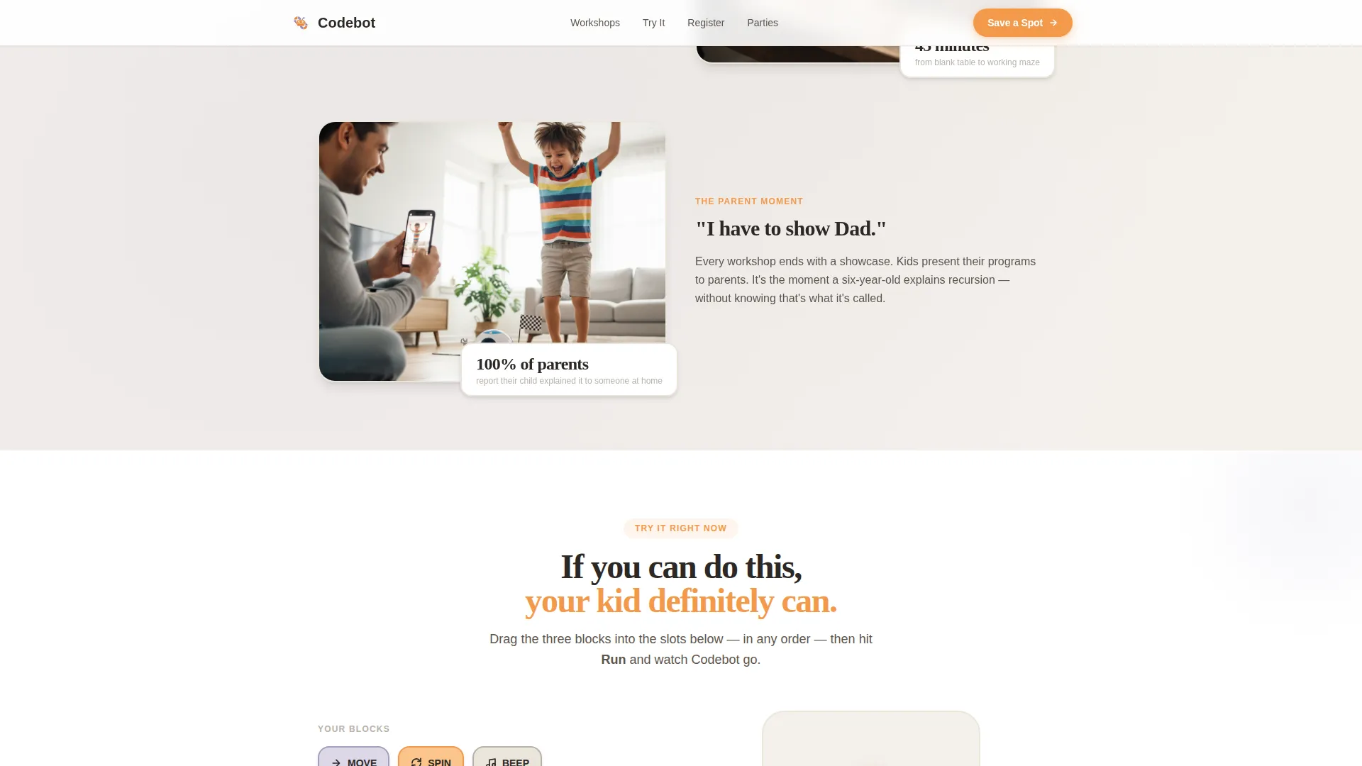 Playful STEM Landing Page for Kids' Coding Workshops