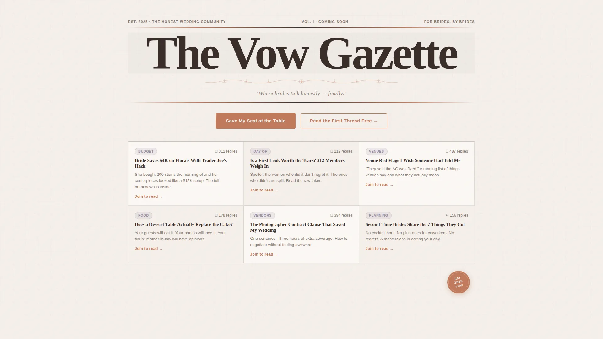 Wedding Community Forum Waitlist Landing Page Template