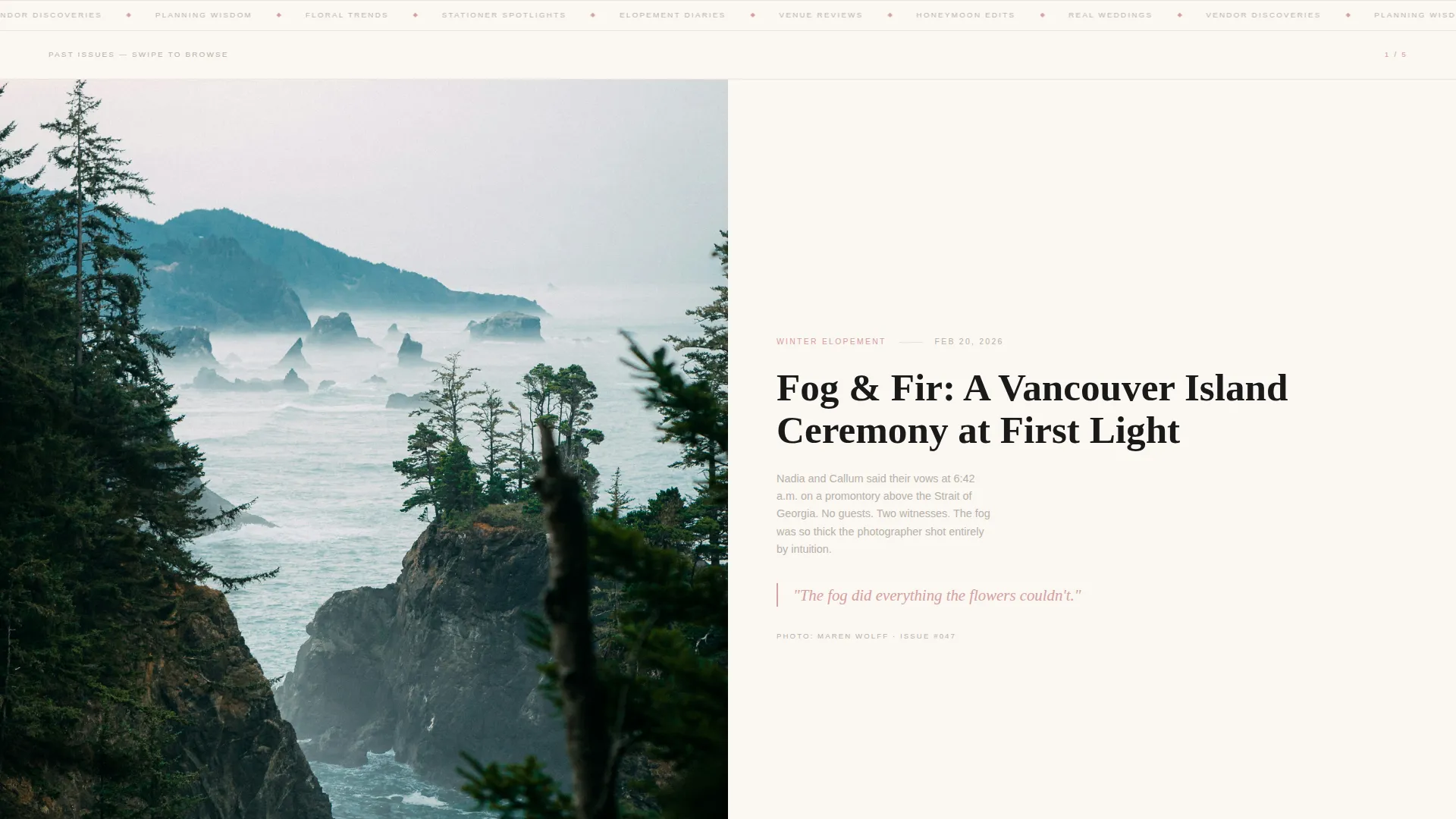 Editorial Wedding Newsletter Landing Page Template
