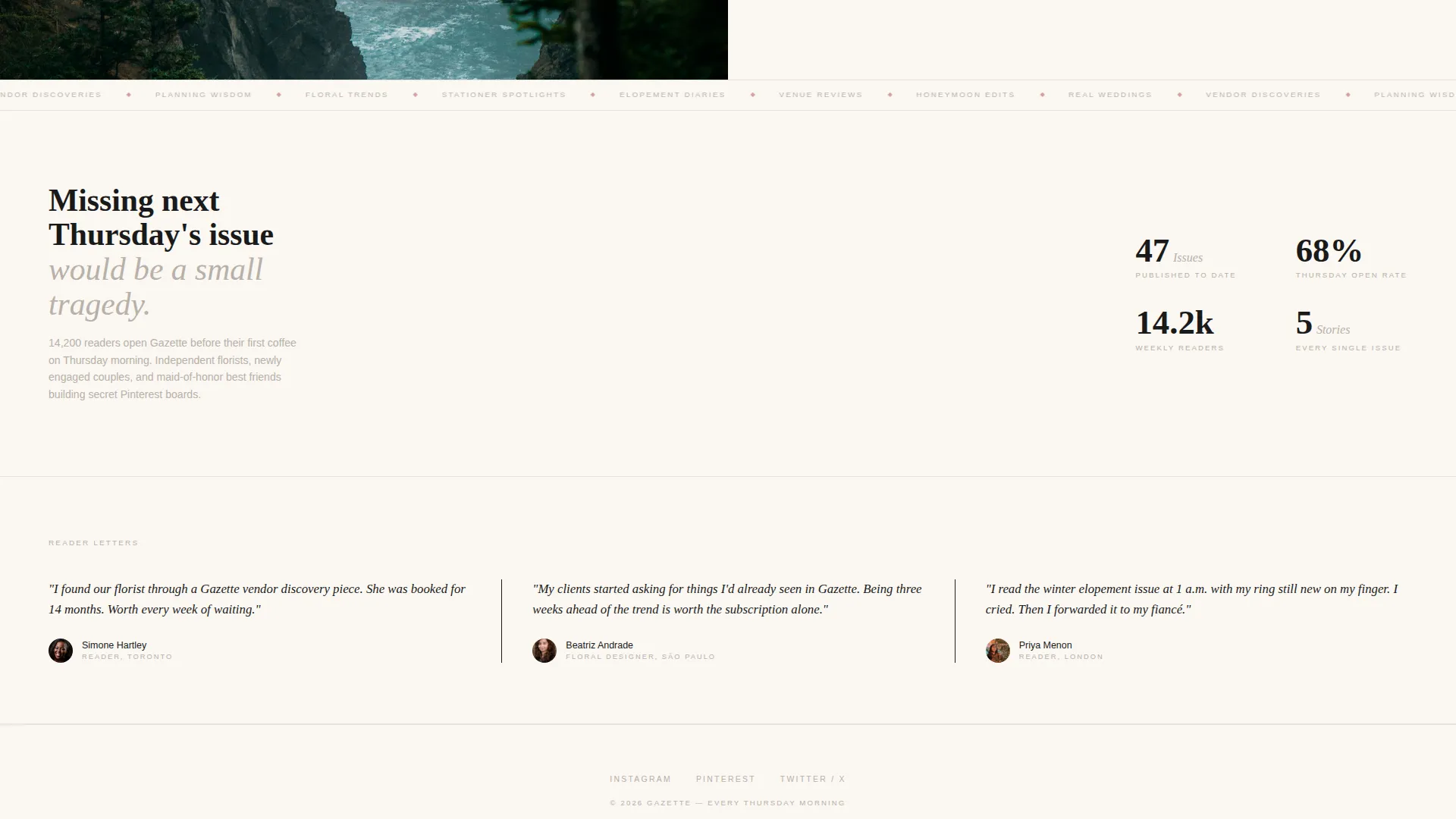 Editorial Wedding Newsletter Landing Page Template