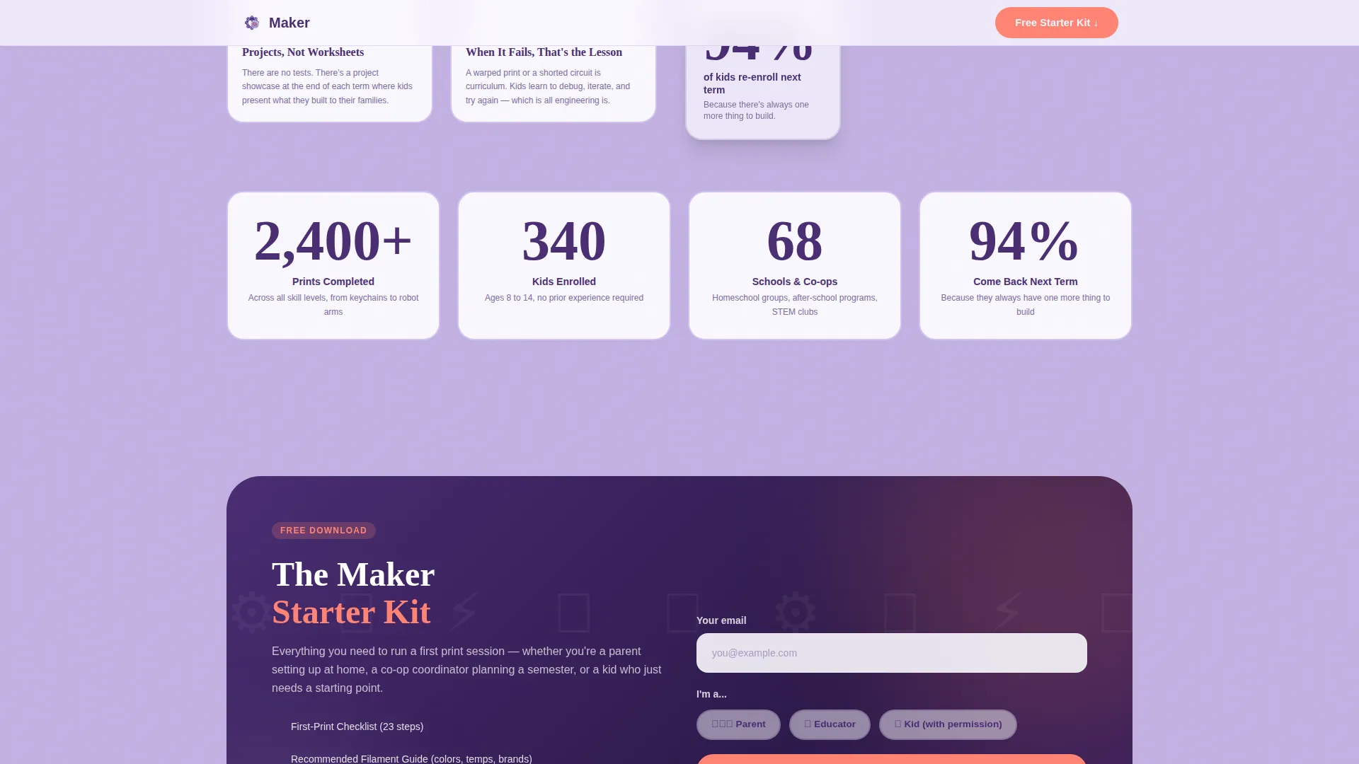 Kids 3D Printing & STEM Academy Landing Page Template