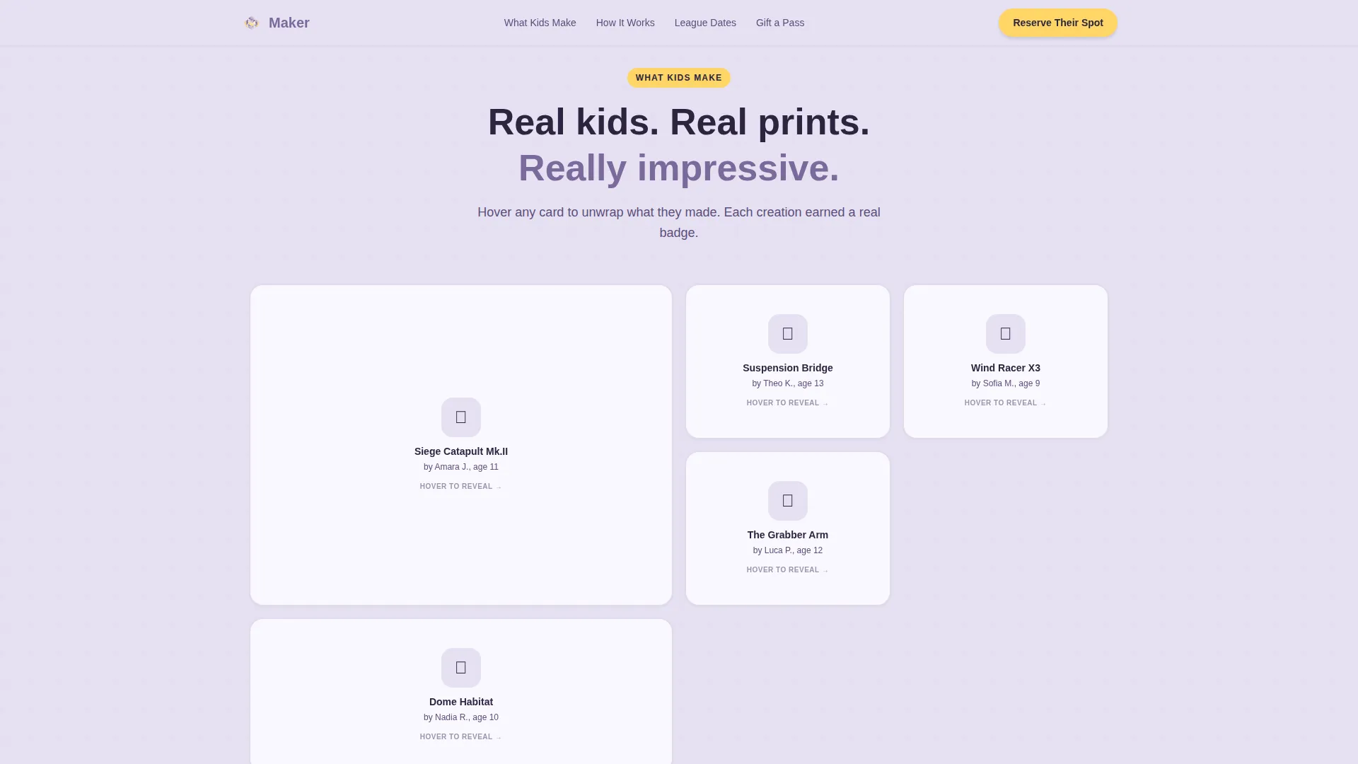 Kids 3D Printing & Maker Booking Website Template