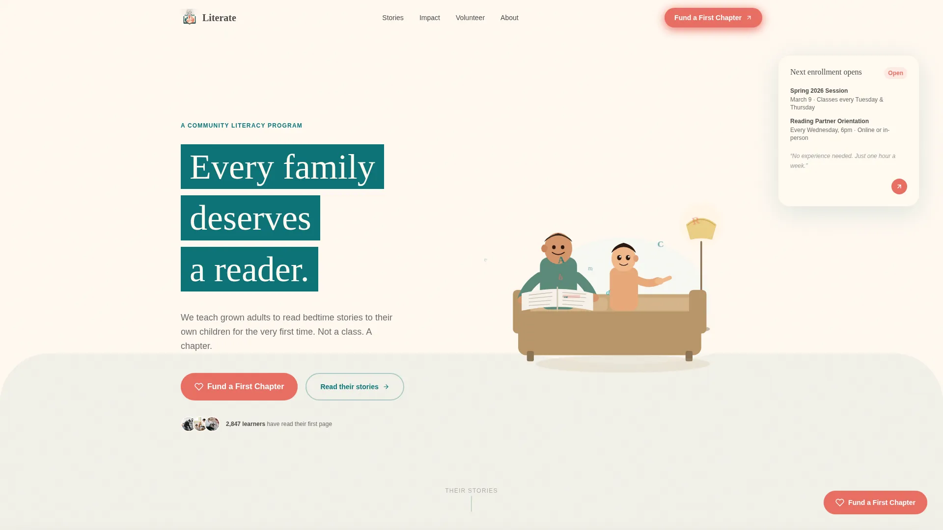 Adult Literacy Nonprofit Fundraising Landing Page