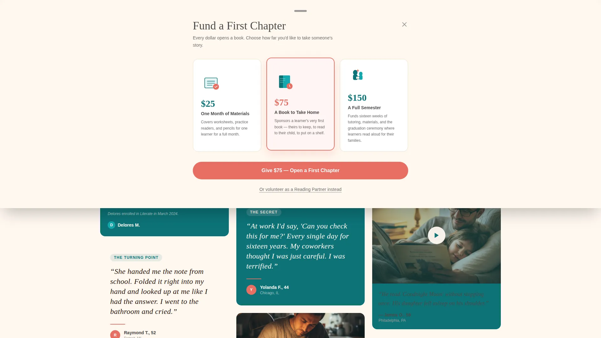 Adult Literacy Nonprofit Fundraising Landing Page
