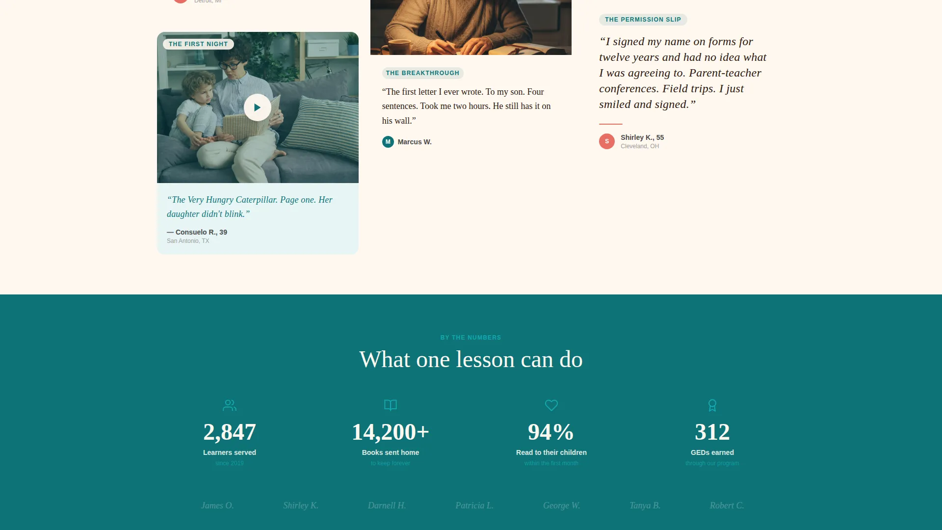 Adult Literacy Nonprofit Fundraising Landing Page