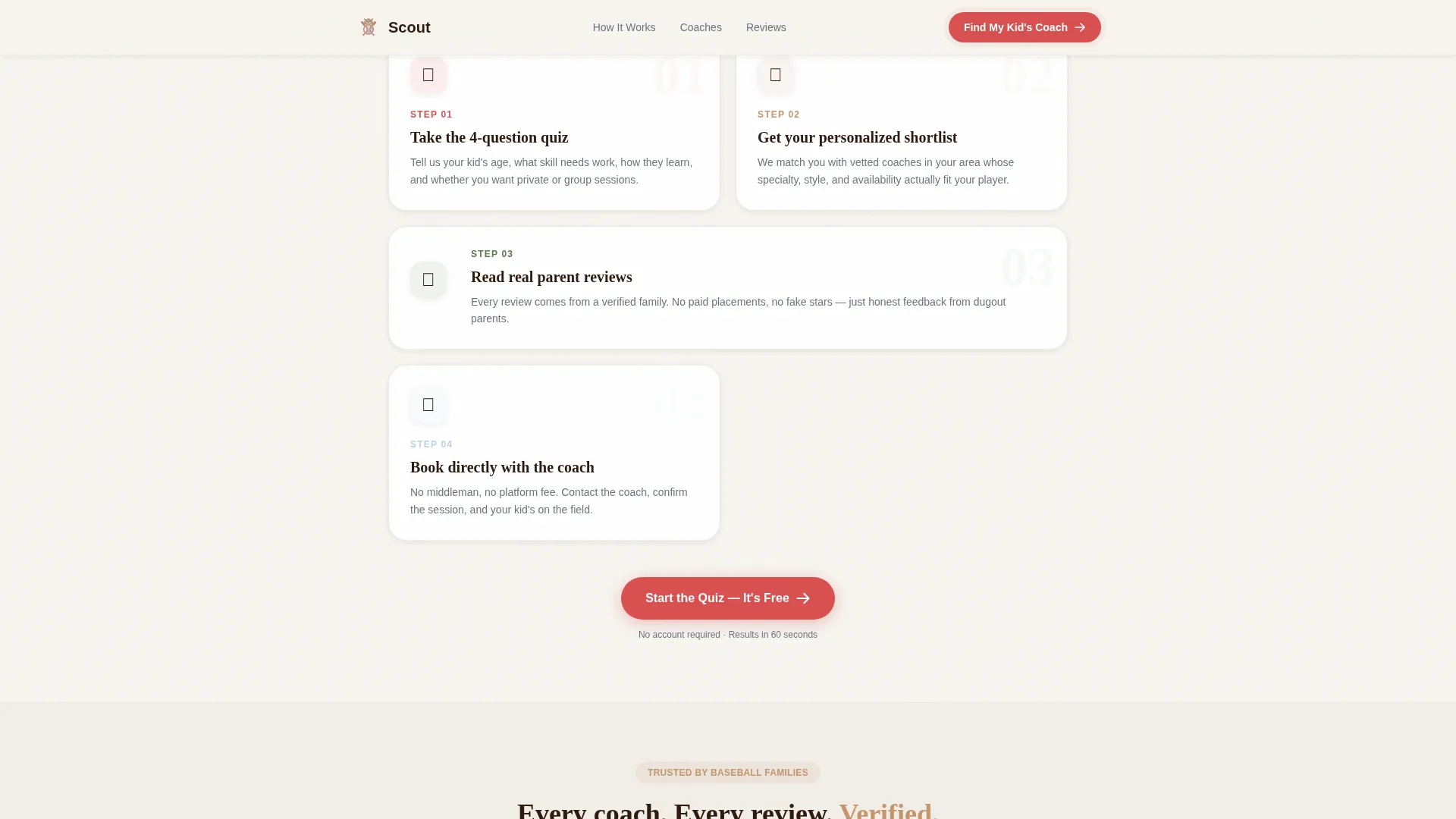 Kids Baseball Instructor Directory Landing Page