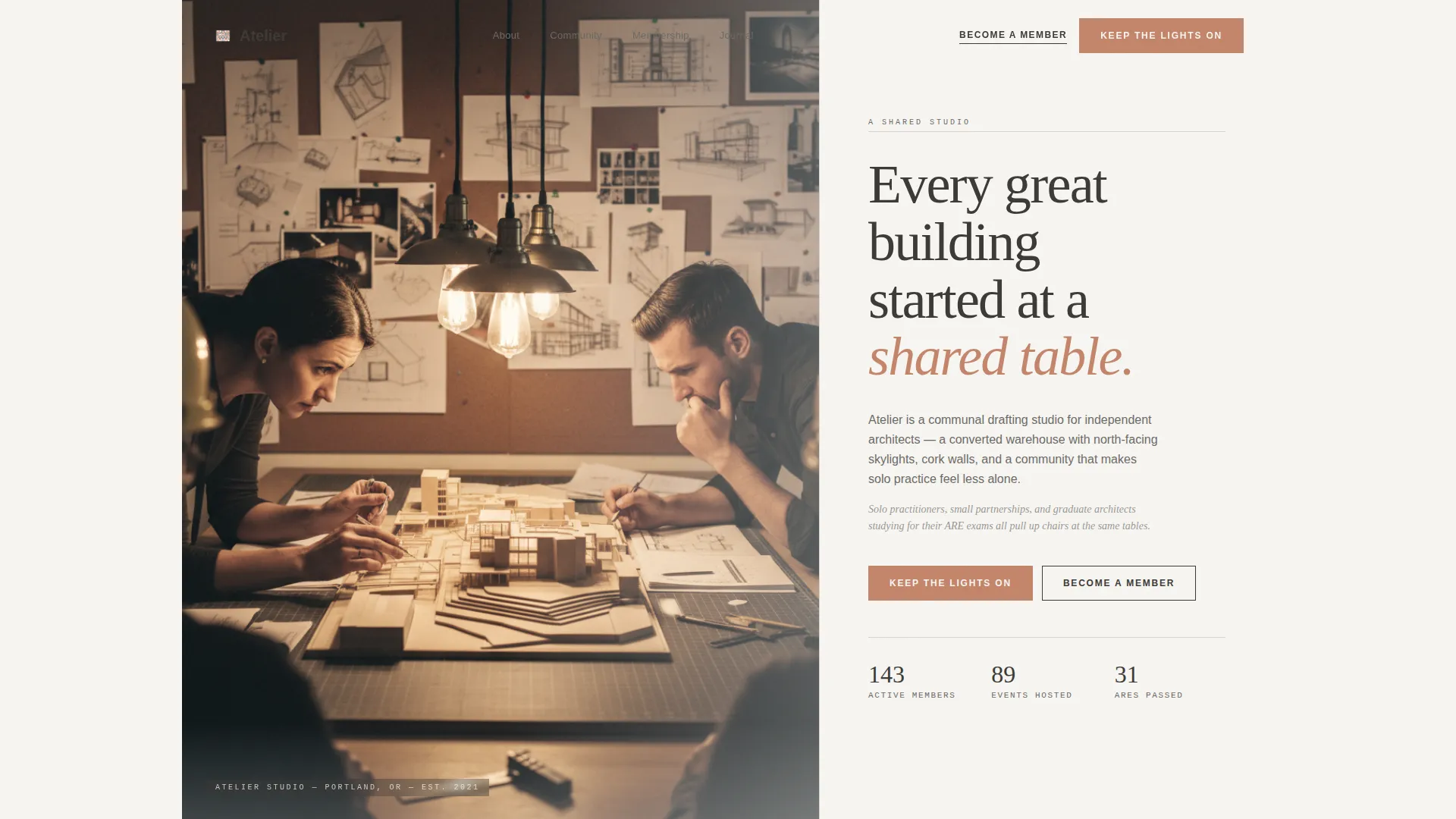 Architects Co-Working Community Landing Page