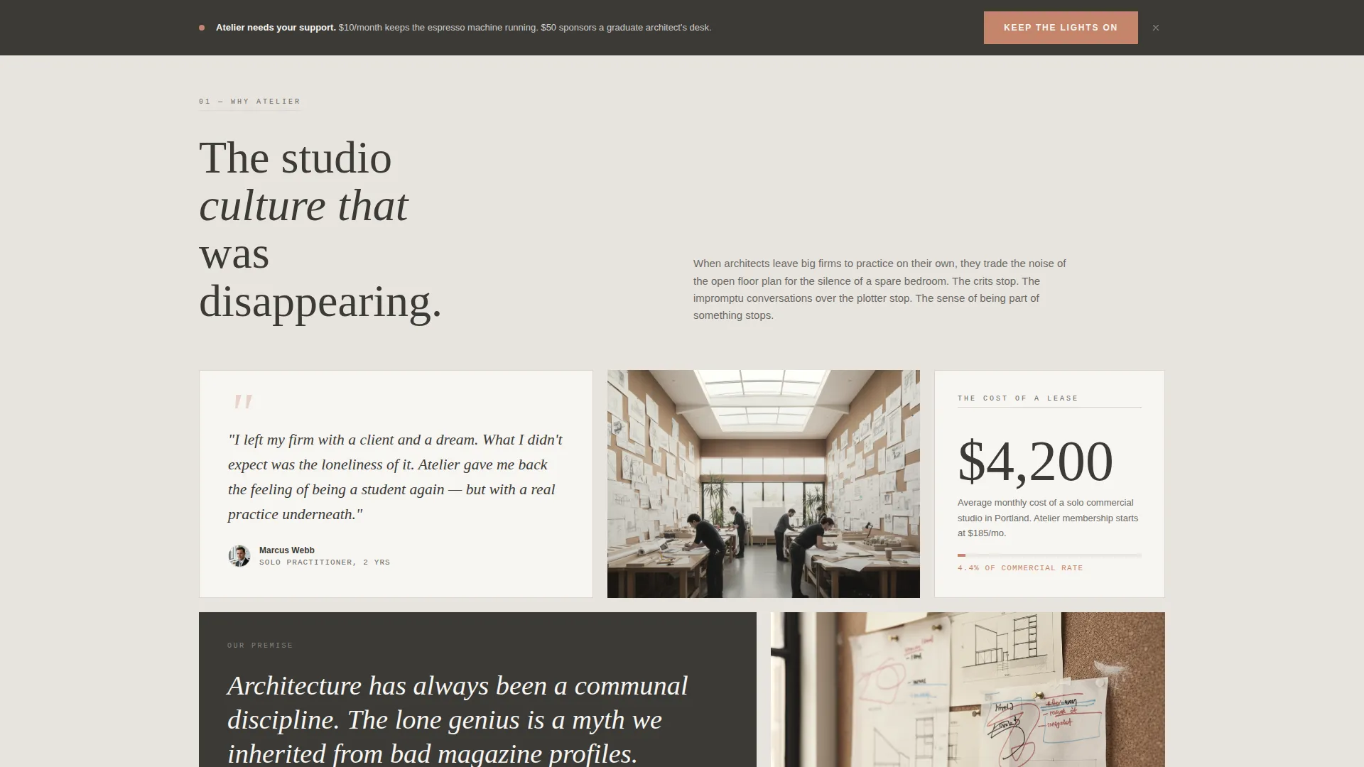 Architects Co-Working Community Landing Page