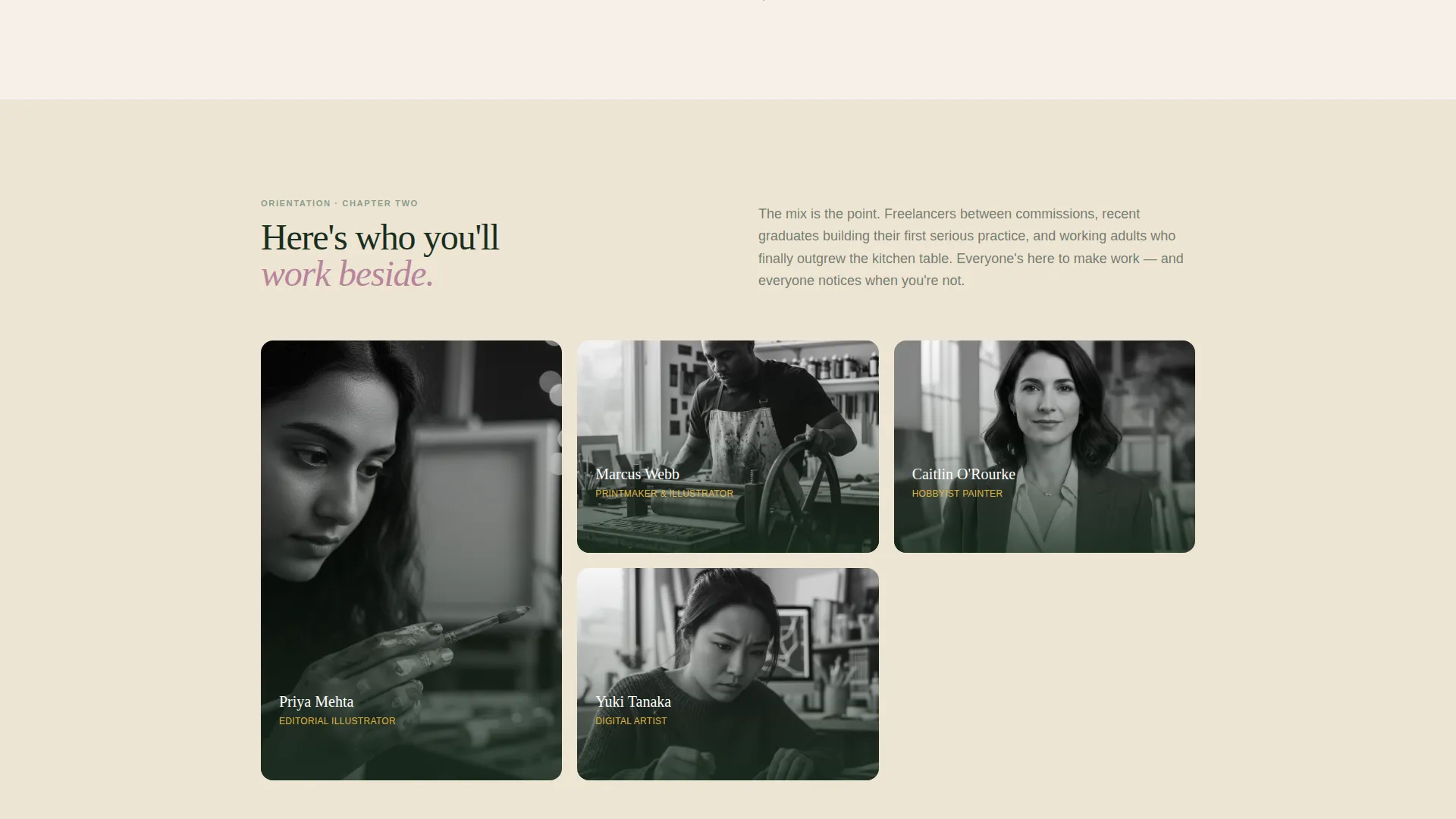 Artists & Illustrators Co-Working Landing Page