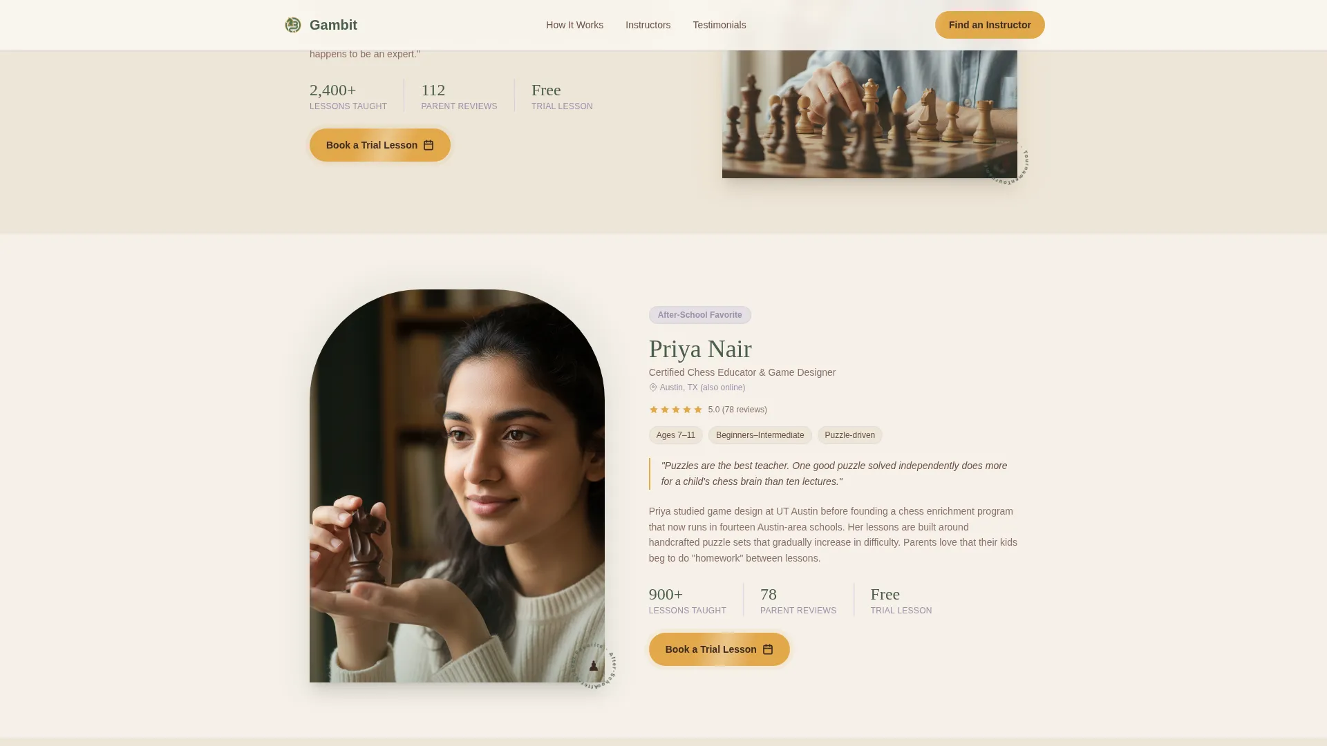 Kids Chess Instructor Directory Landing Page Template