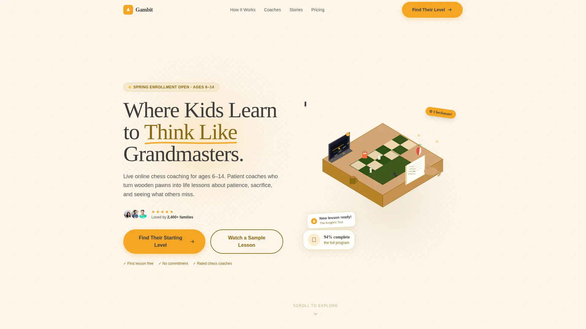 Kids Chess Online Class Landing Page Template