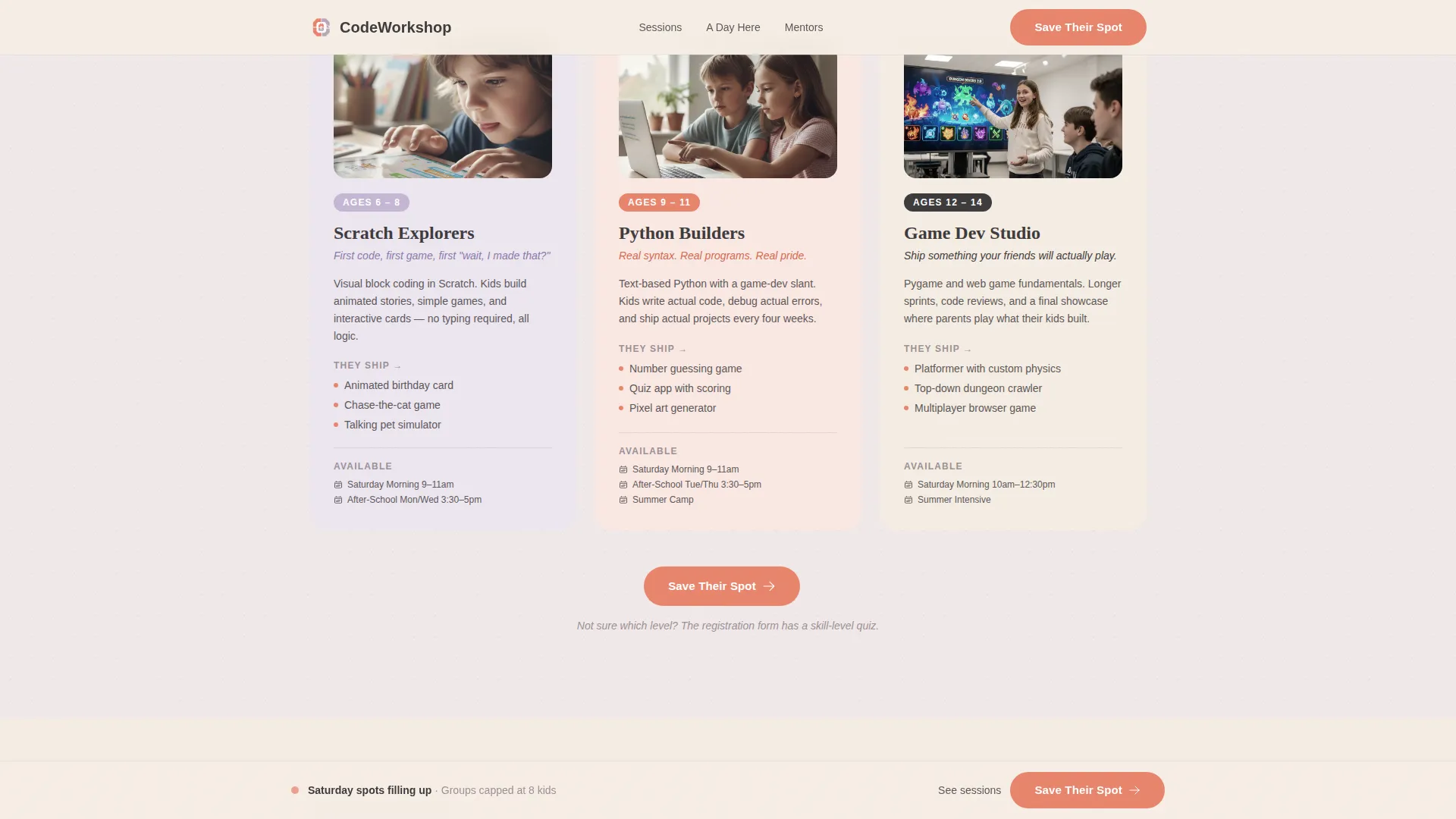 Kids Coding Academy Event Registration Landing Page