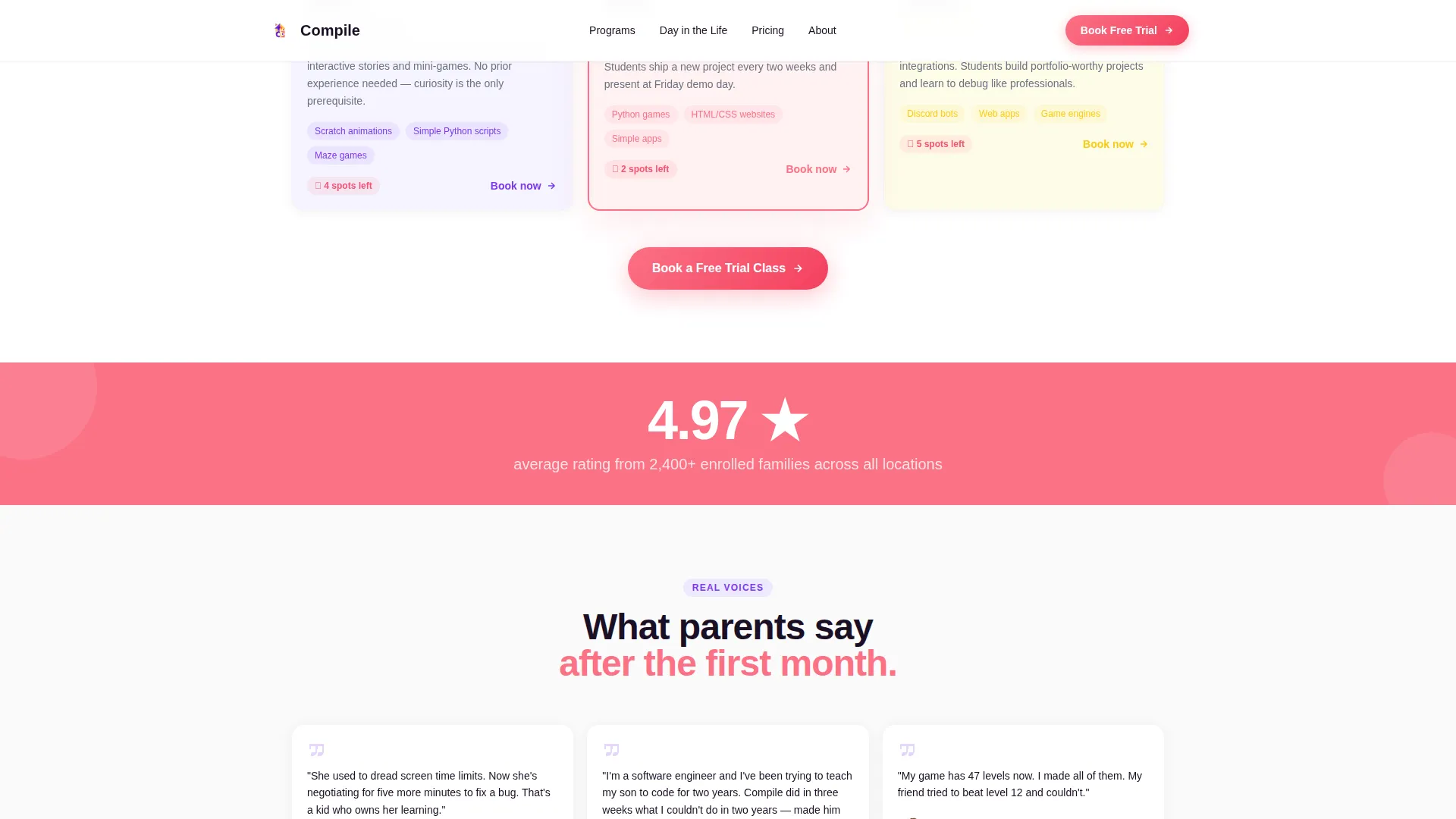 Kids Coding After-School Program Landing Page