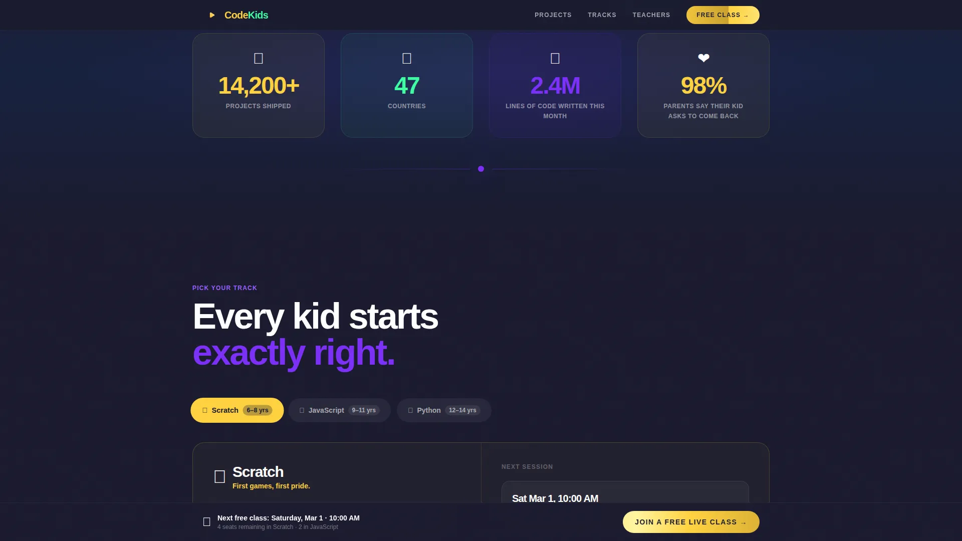 Kids Coding & Programming Online Class Landing Page