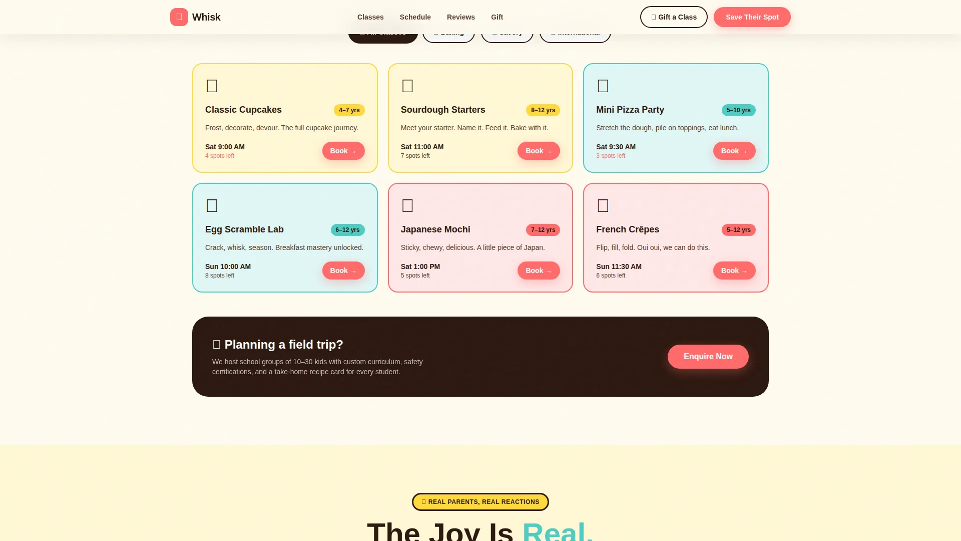 Kids Cooking Class Landing Page Template